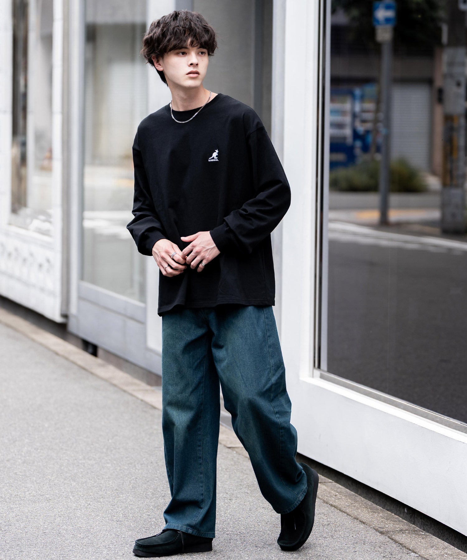 KANGOL カンゴール 別注コラボオーバーサイズワンポイントロゴ刺繍長袖Tシャツ 14630