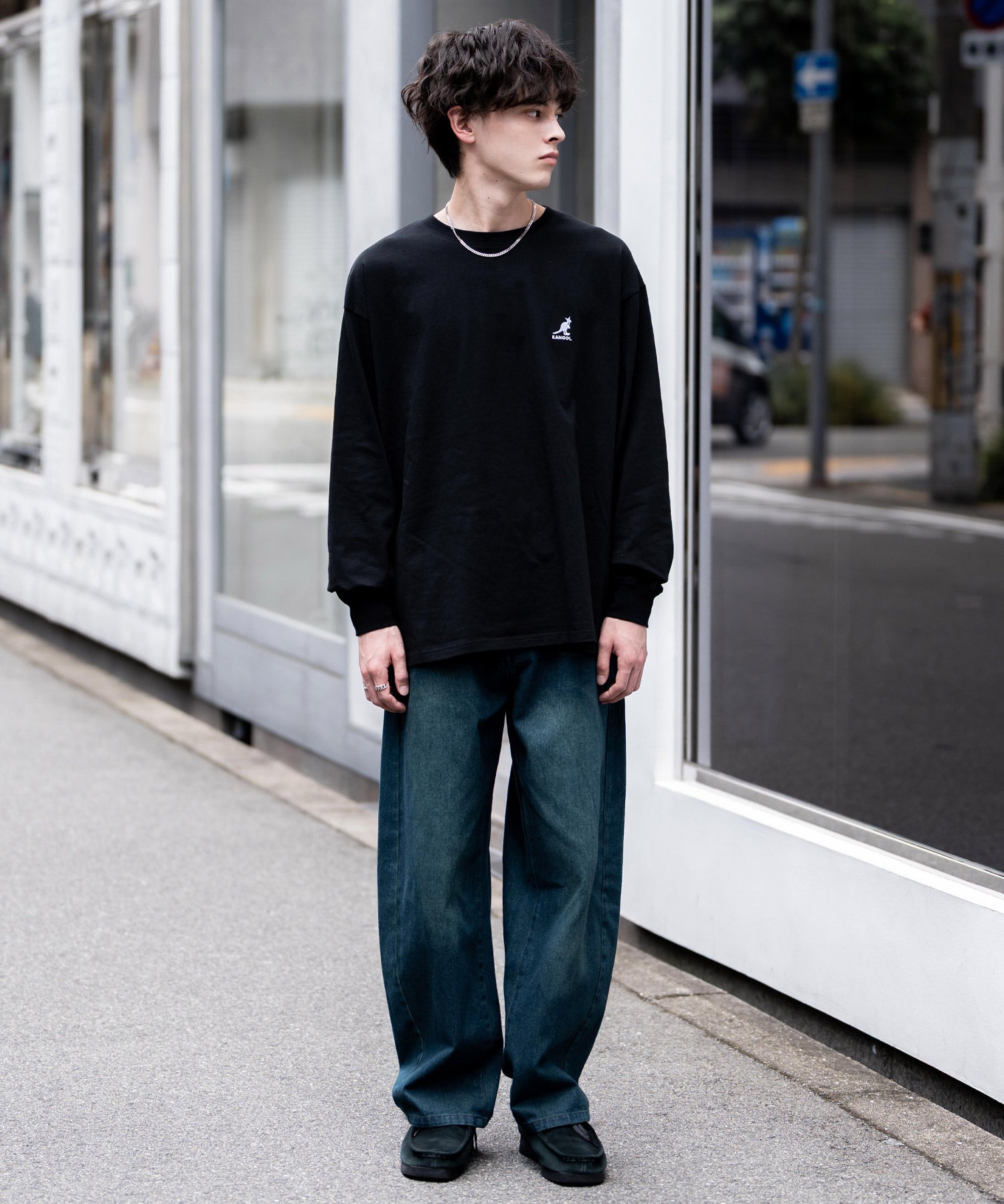 KANGOL カンゴール 別注コラボオーバーサイズワンポイントロゴ刺繍長袖Tシャツ 14630