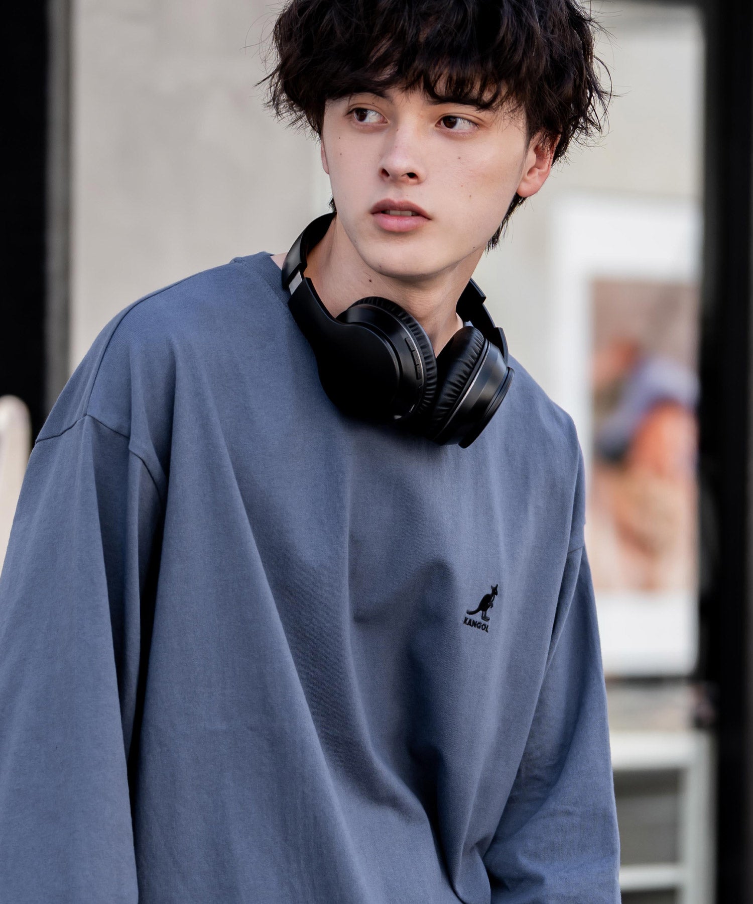 KANGOL カンゴール 別注コラボオーバーサイズワンポイントロゴ刺繍長袖Tシャツ 14630