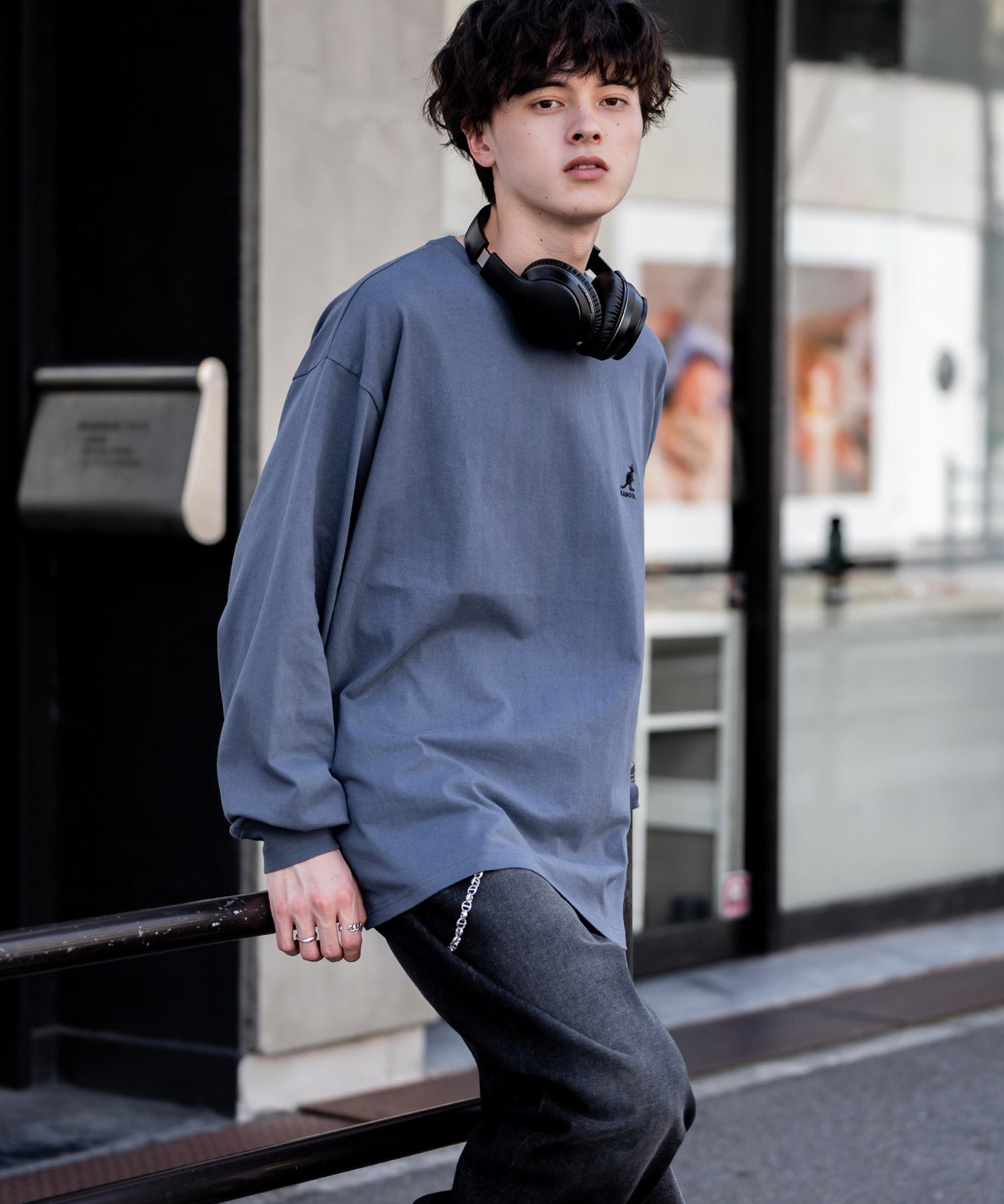 KANGOL カンゴール 別注コラボオーバーサイズワンポイントロゴ刺繍長袖Tシャツ 14630