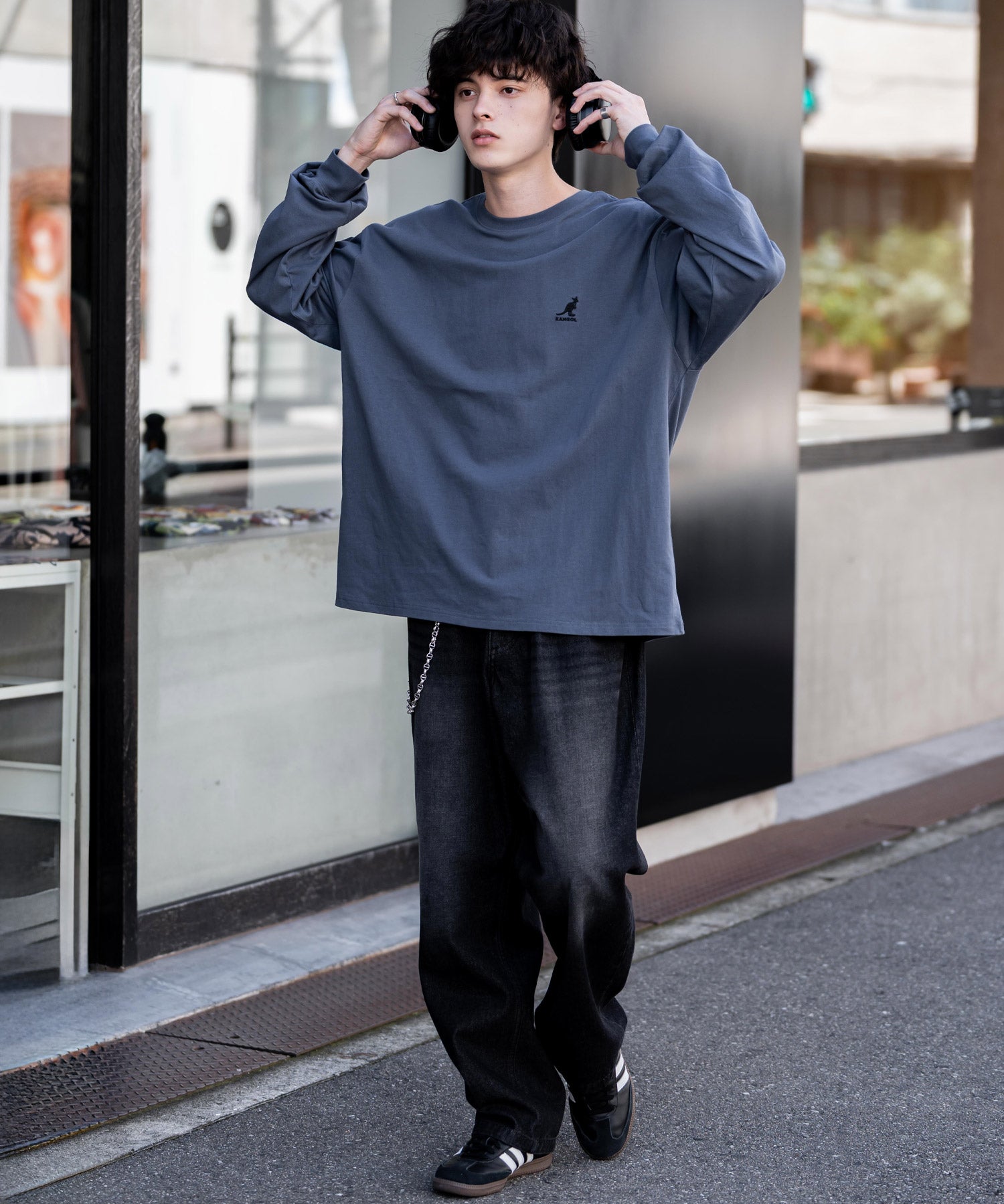 KANGOL カンゴール 別注コラボオーバーサイズワンポイントロゴ刺繍長袖Tシャツ 14630