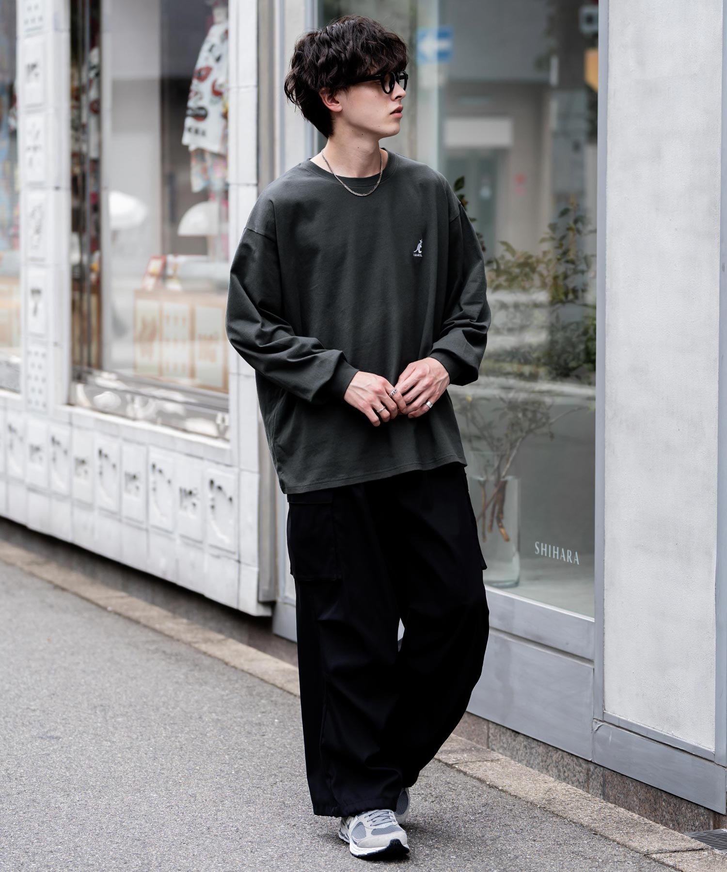 KANGOL カンゴール 別注コラボオーバーサイズワンポイントロゴ刺繍長袖Tシャツ 14630