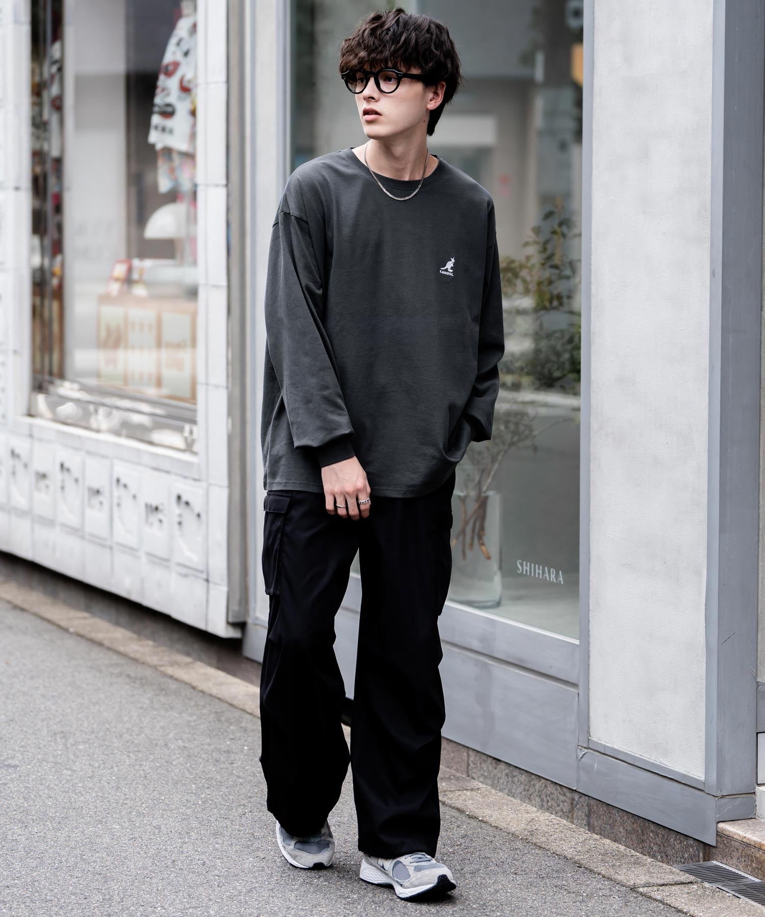 KANGOL カンゴール 別注コラボオーバーサイズワンポイントロゴ刺繍長袖Tシャツ 14630