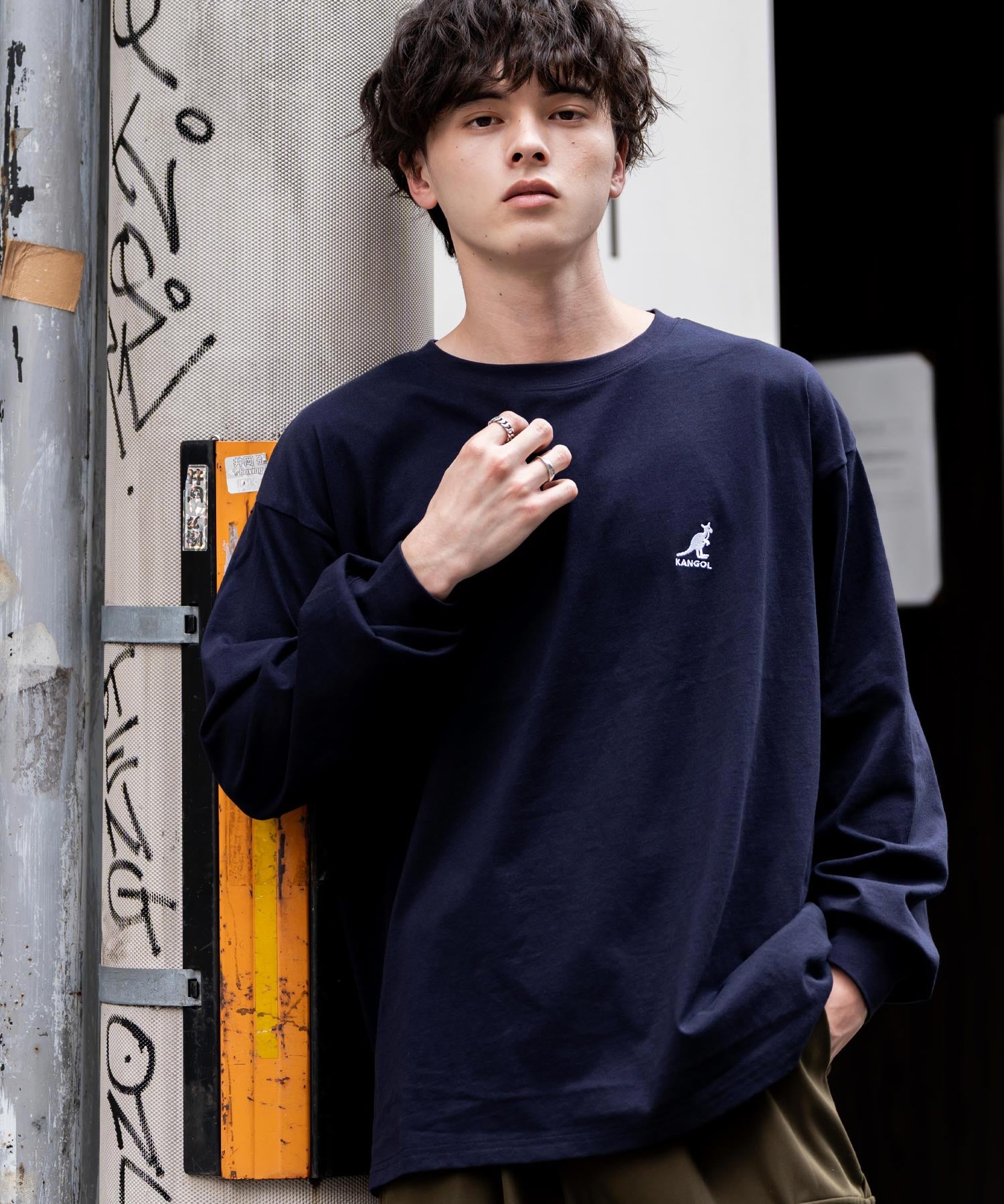 KANGOL カンゴール 別注コラボオーバーサイズワンポイントロゴ刺繍長袖Tシャツ 14630