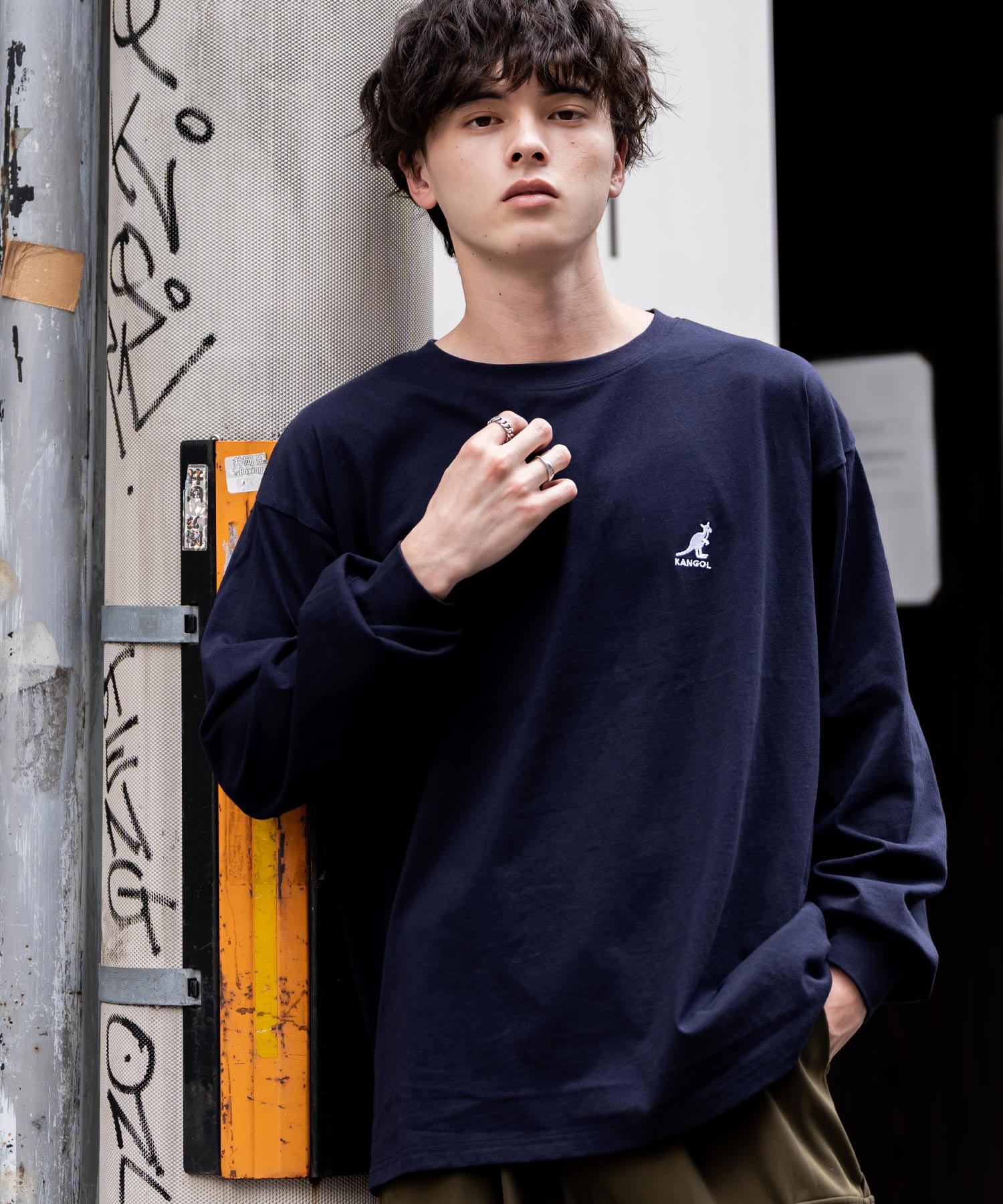 KANGOL カンゴール 別注コラボオーバーサイズワンポイントロゴ刺繍長袖Tシャツ 14630