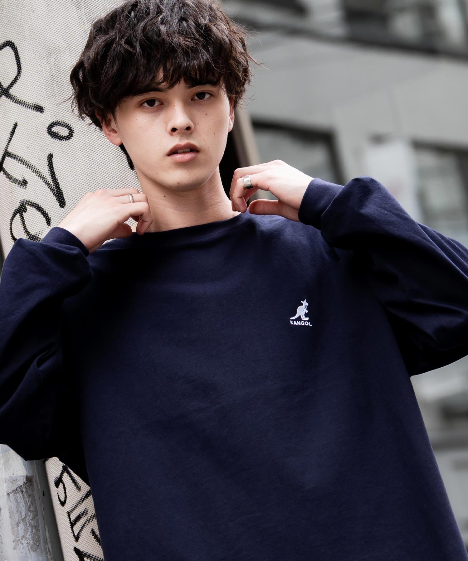 KANGOL カンゴール 別注コラボオーバーサイズワンポイントロゴ刺繍長袖Tシャツ 14630
