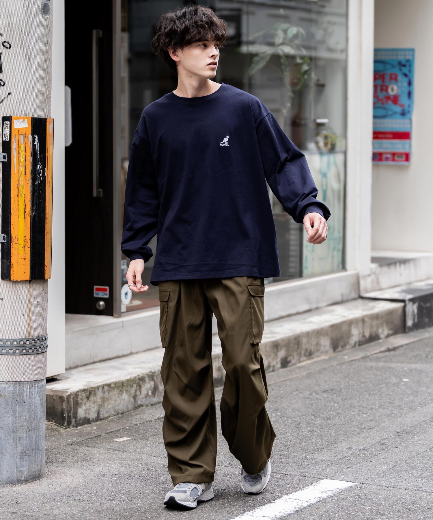KANGOL カンゴール 別注コラボオーバーサイズワンポイントロゴ刺繍長袖Tシャツ 14630