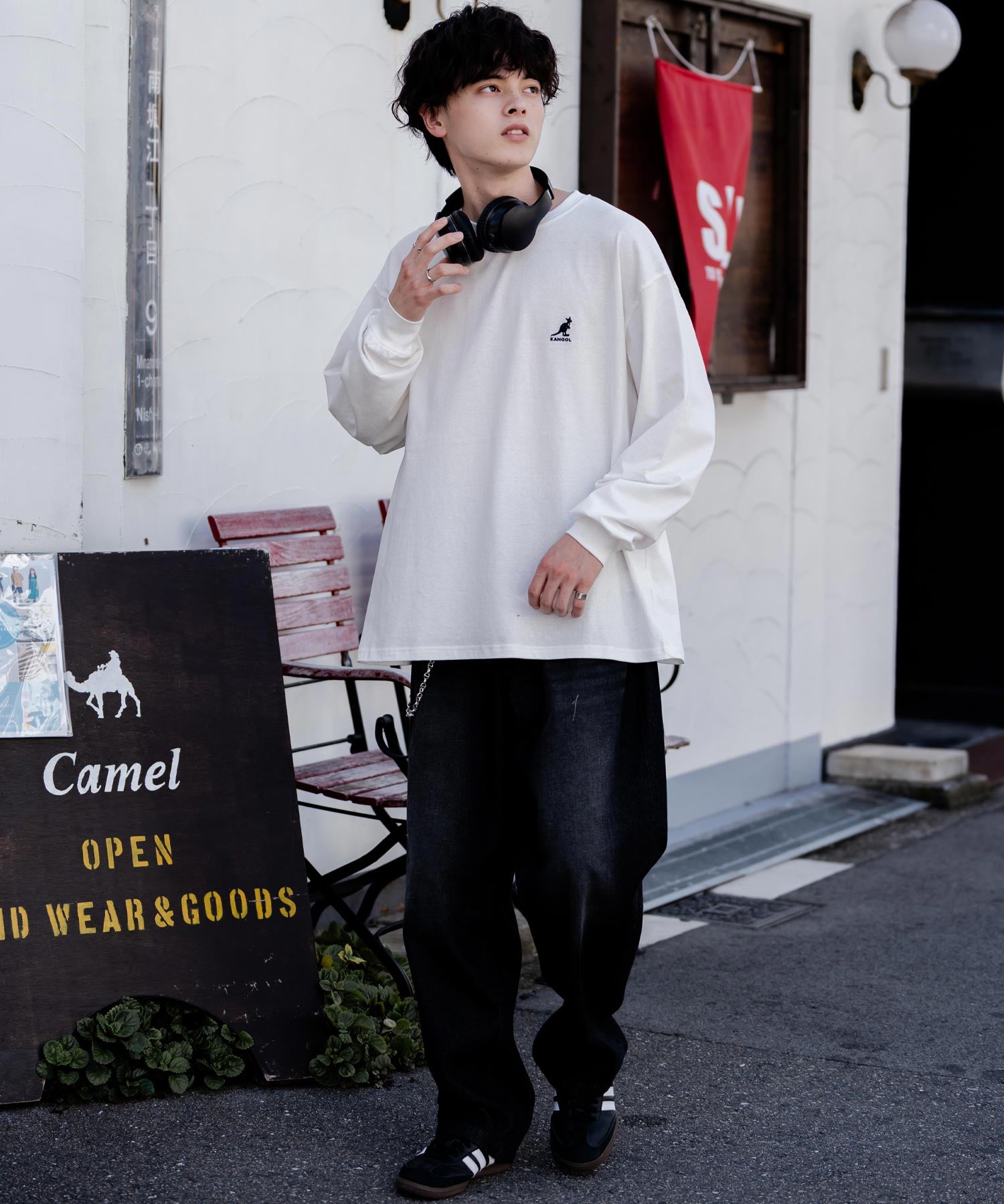 KANGOL カンゴール 別注コラボオーバーサイズワンポイントロゴ刺繍長袖Tシャツ 14630