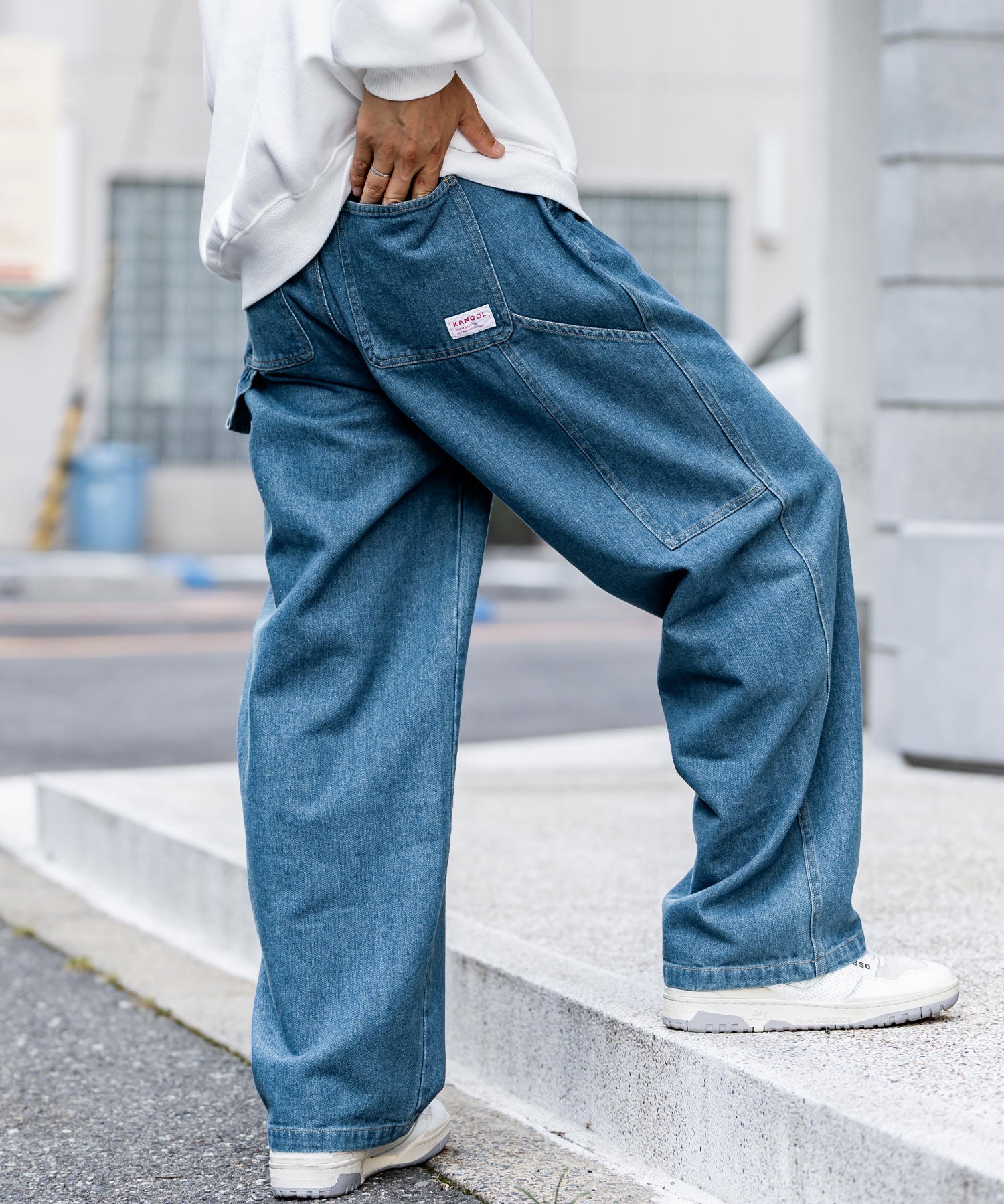 KANGOL カンゴール 別注コラボデニム・ツイルワイドテーパードペインターパンツ 14631