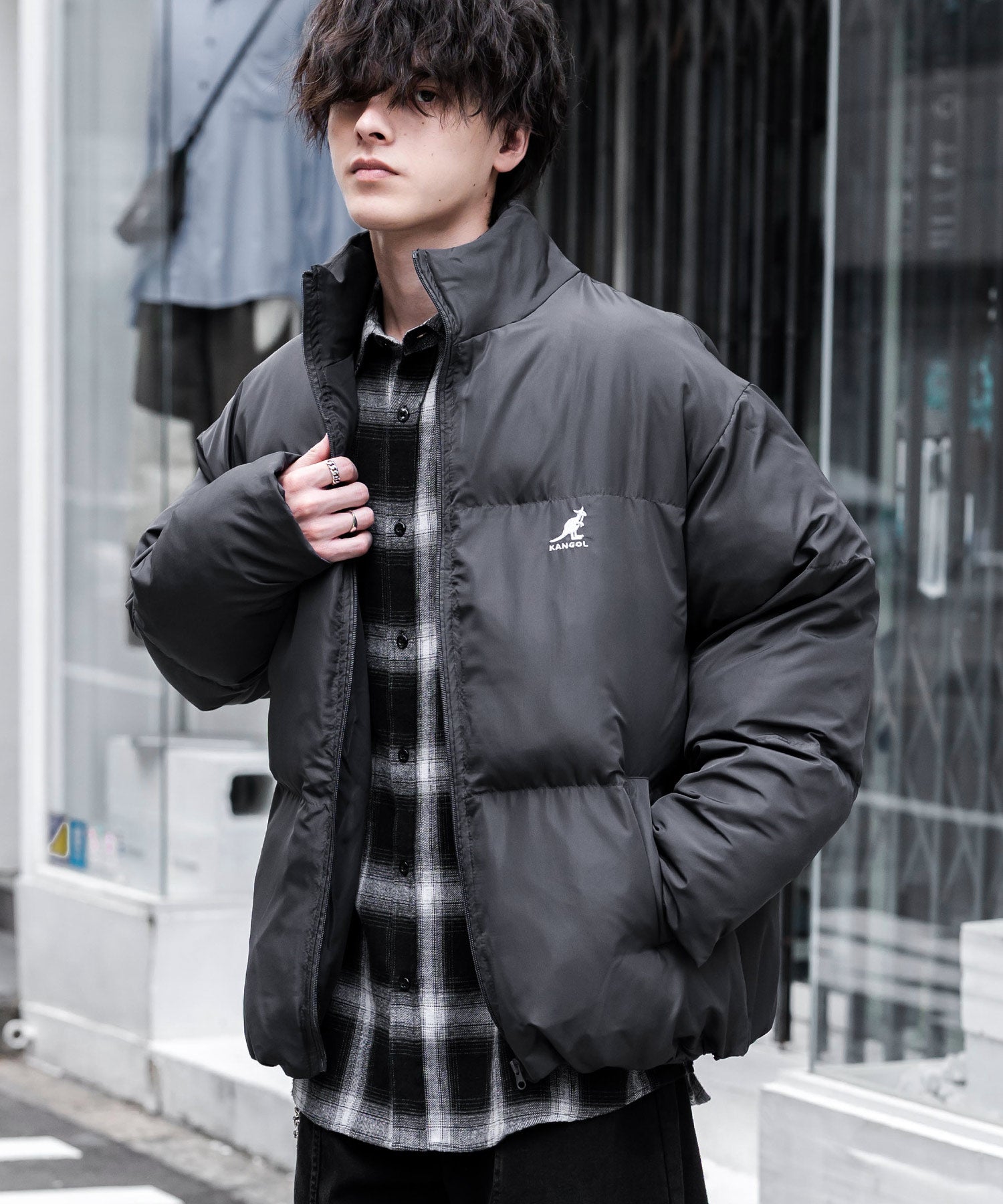 KANGOL カンゴール 別注コラボ オーバーサイズワンポイントロゴ刺繍ファイバーダウン中綿ジャケット 14632