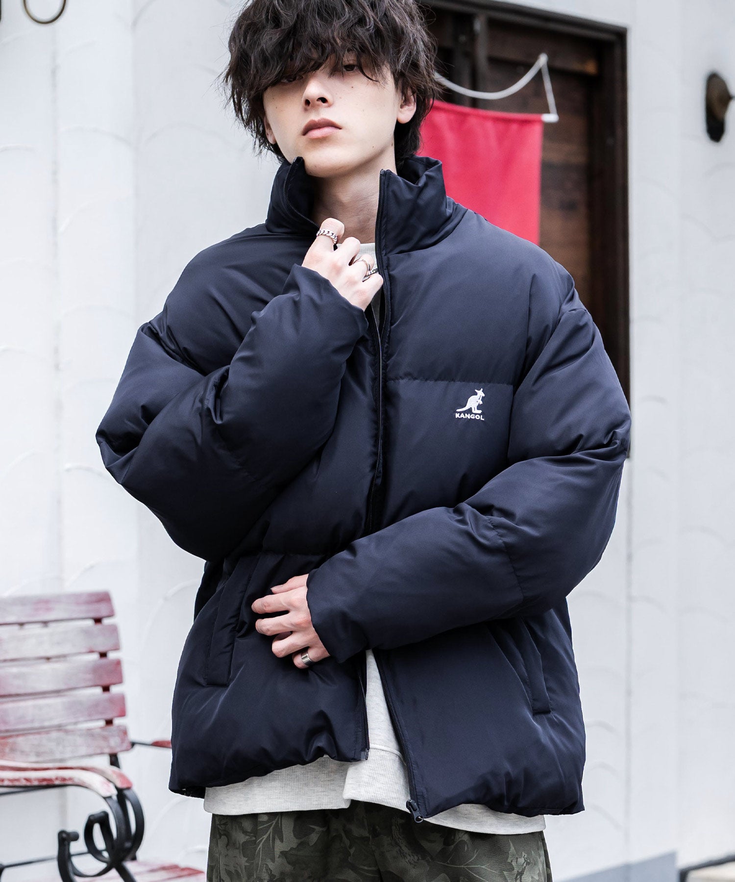 KANGOL カンゴール 別注コラボ オーバーサイズワンポイントロゴ刺繍ファイバーダウン中綿ジャケット 14632