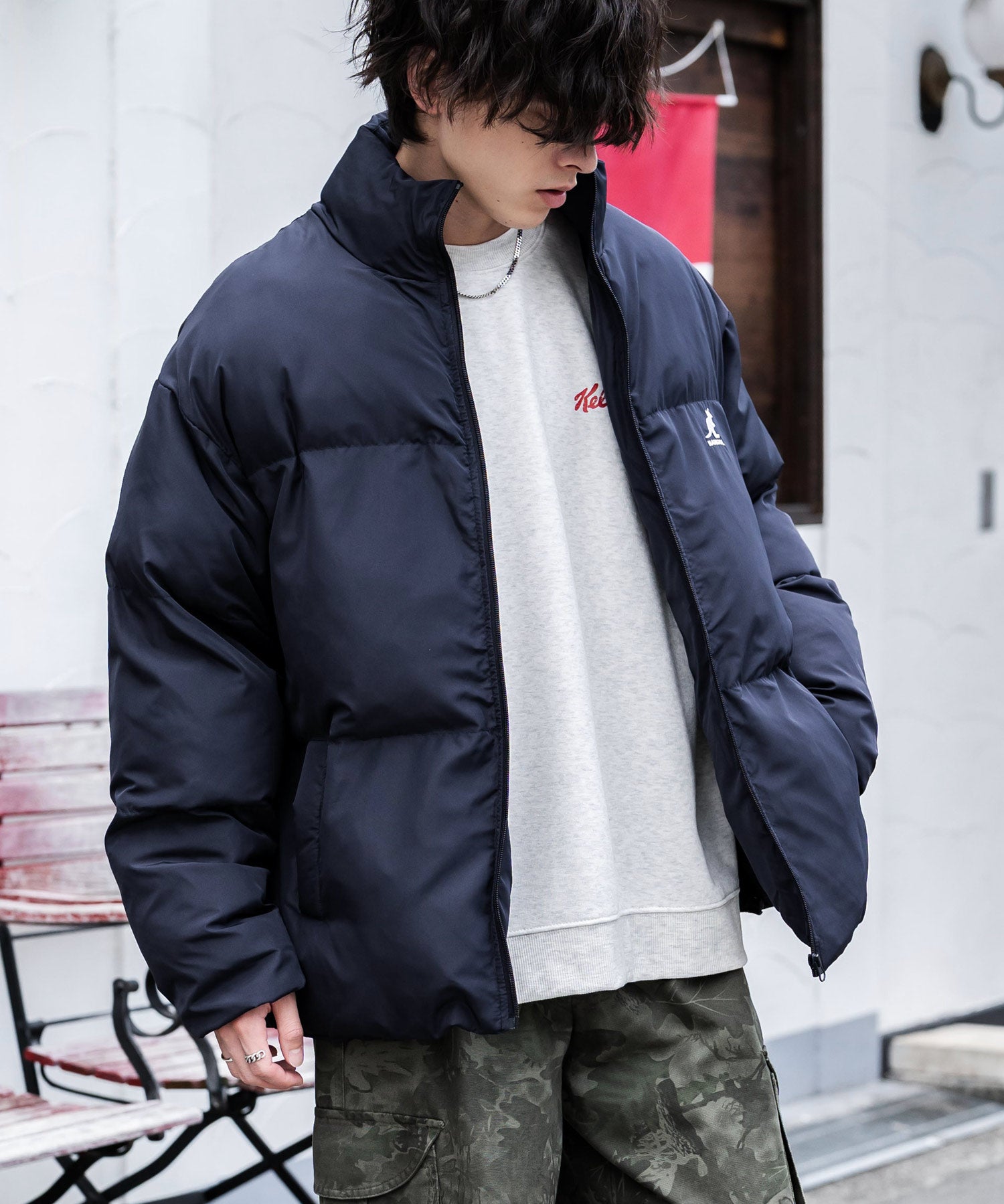 KANGOL カンゴール 別注コラボ オーバーサイズワンポイントロゴ刺繍ファイバーダウン中綿ジャケット 14632