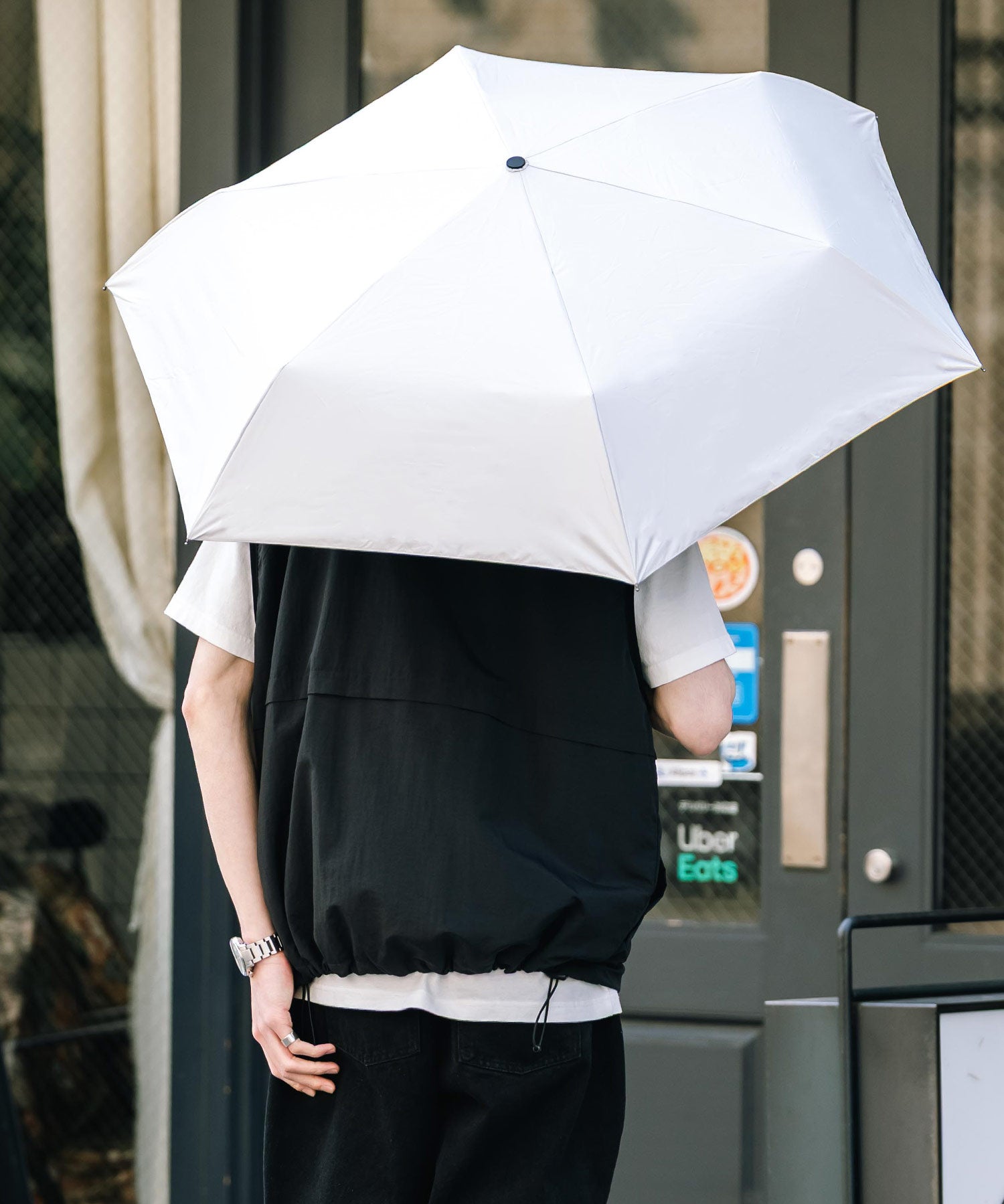 ギア式自動開閉ワンタッチタイプ晴雨兼用折り畳み日傘 14634