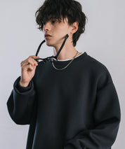 ルーズシルエットペールトーンダンボールニットフェイクレイヤードプルオーバー/モノフィラメントダンボールクルーネックトレーナー 14657