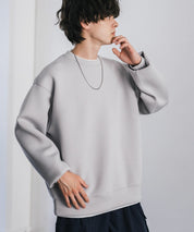 ルーズシルエットペールトーンダンボールニットフェイクレイヤードプルオーバー/モノフィラメントダンボールクルーネックトレーナー 14657