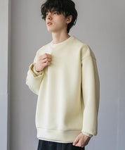 ルーズシルエットペールトーンダンボールニットフェイクレイヤードプルオーバー/モノフィラメントダンボールクルーネックトレーナー 14657