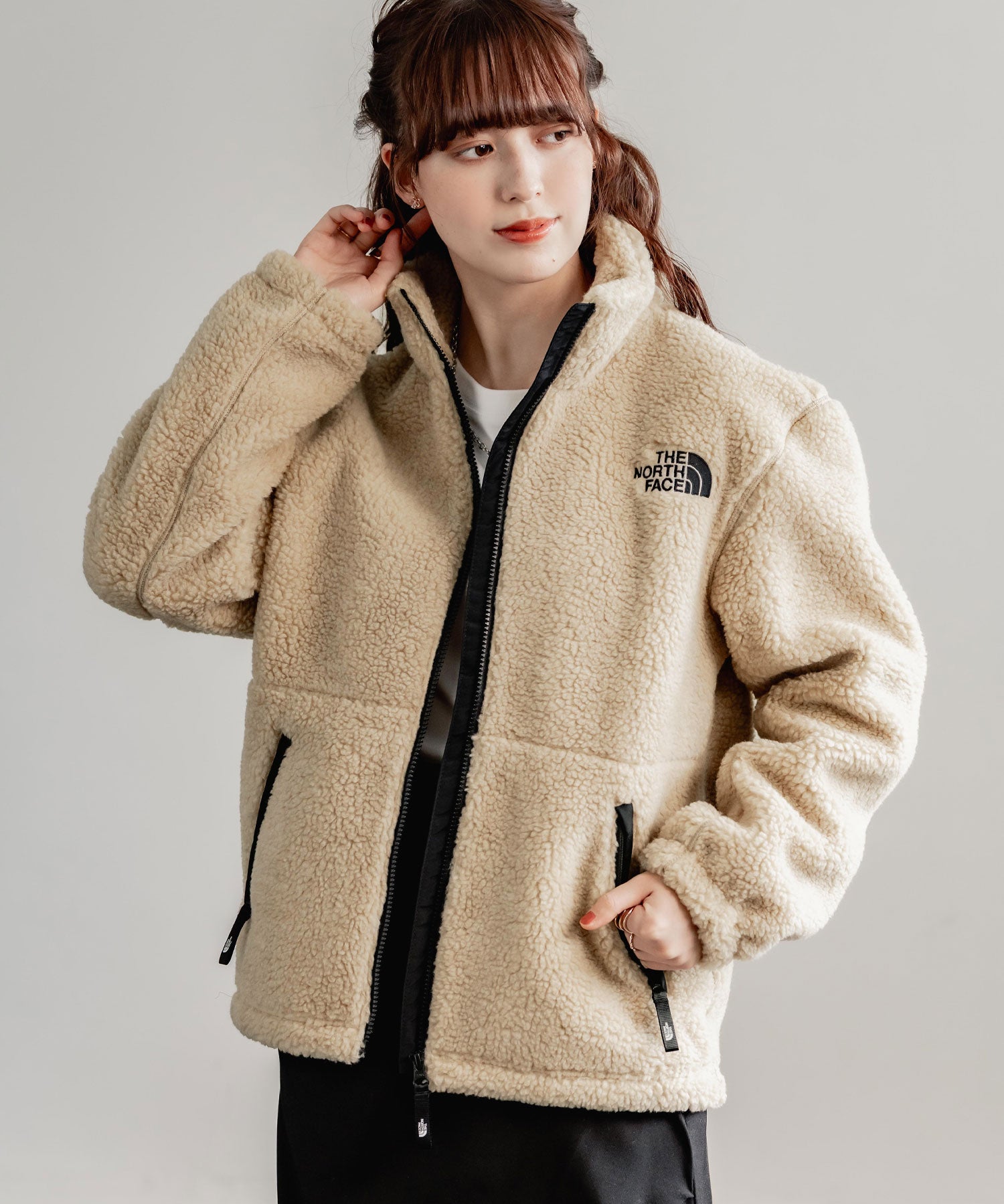 日本未展開モデル THE NORTH FACE ザ・ノースフェイス WHITE LABEL ホワイトレーベル 韓国限定 SHERPA FLEECE JACKET1 オーバーサイズワンポイントロゴ刺繍ボアジャケット 14659
