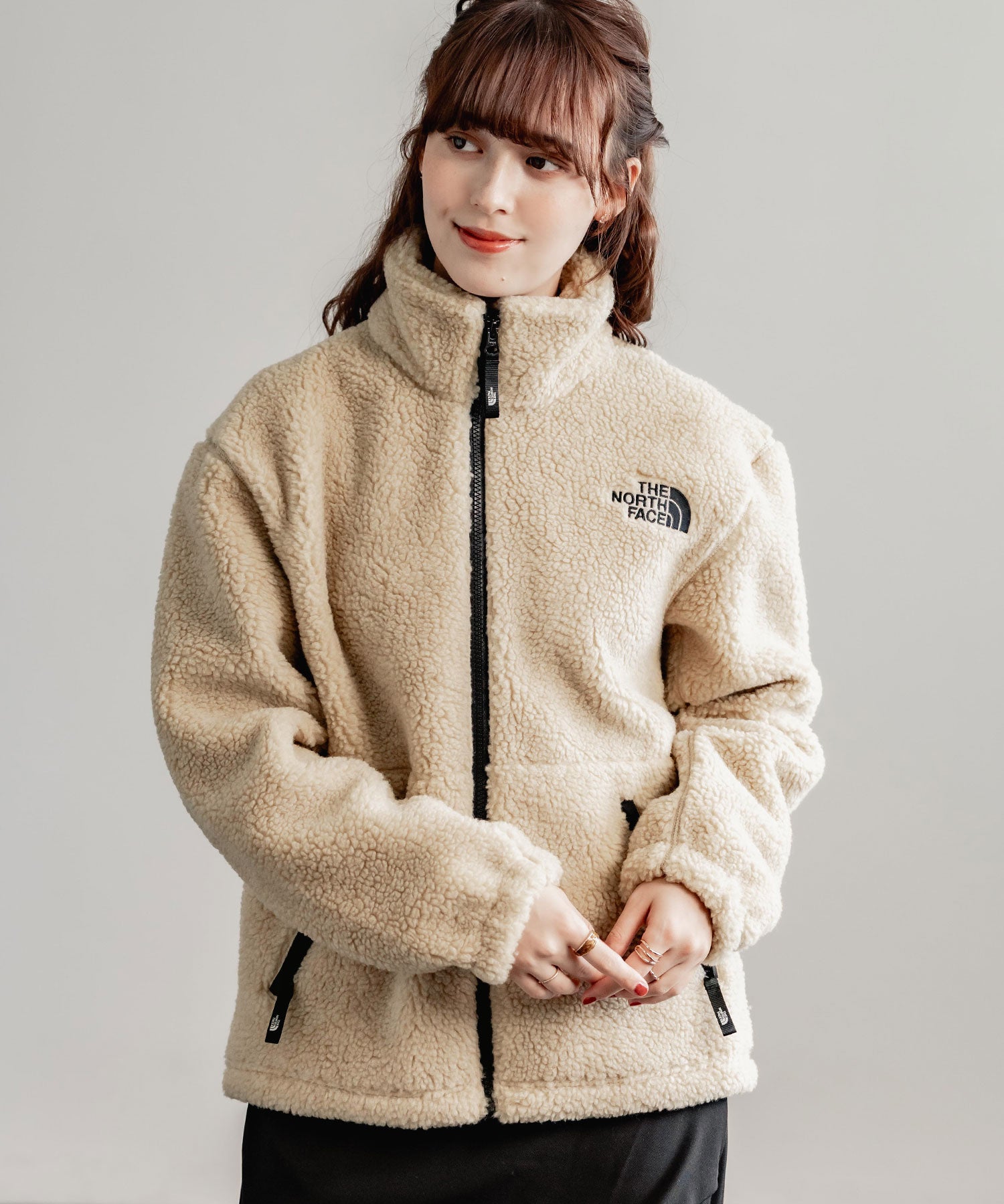 日本未展開モデル THE NORTH FACE ザ・ノースフェイス WHITE LABEL ホワイトレーベル 韓国限定 SHERPA FLEECE JACKET1 オーバーサイズワンポイントロゴ刺繍ボアジャケット 14659