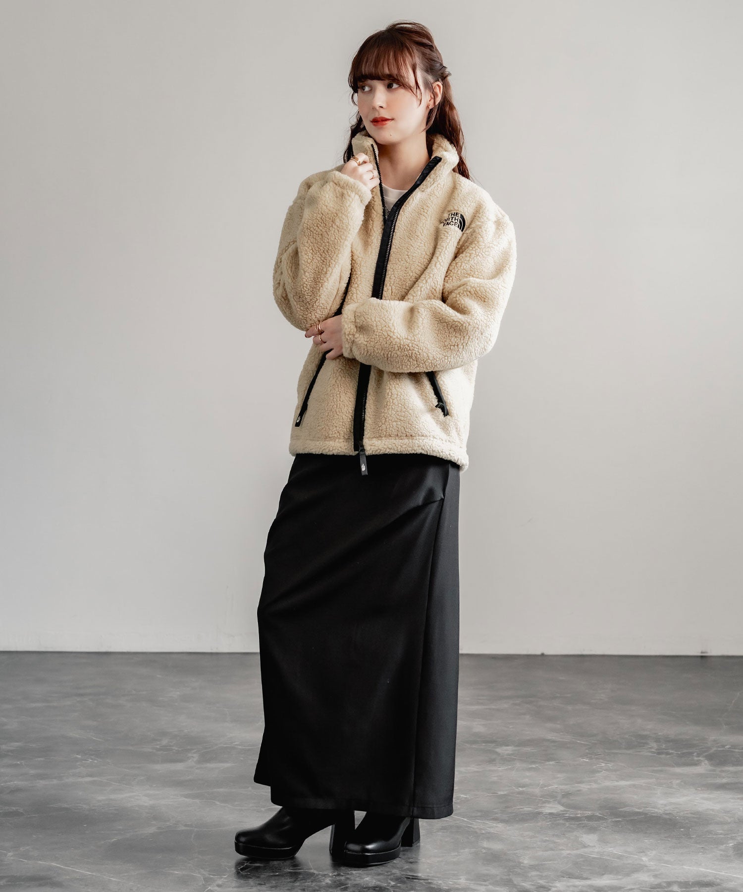 日本未展開モデル THE NORTH FACE ザ・ノースフェイス WHITE LABEL ホワイトレーベル 韓国限定 SHERPA FLEECE JACKET1 オーバーサイズワンポイントロゴ刺繍ボアジャケット 14659