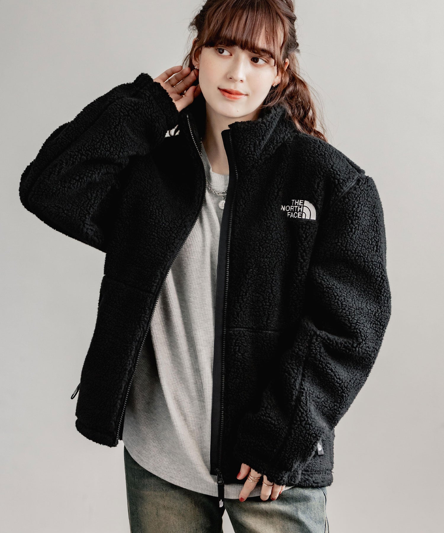 日本未展開モデル THE NORTH FACE ザ・ノースフェイス WHITE LABEL ホワイトレーベル 韓国限定 SHERPA FLEECE JACKET1 オーバーサイズワンポイントロゴ刺繍ボアジャケット 14659