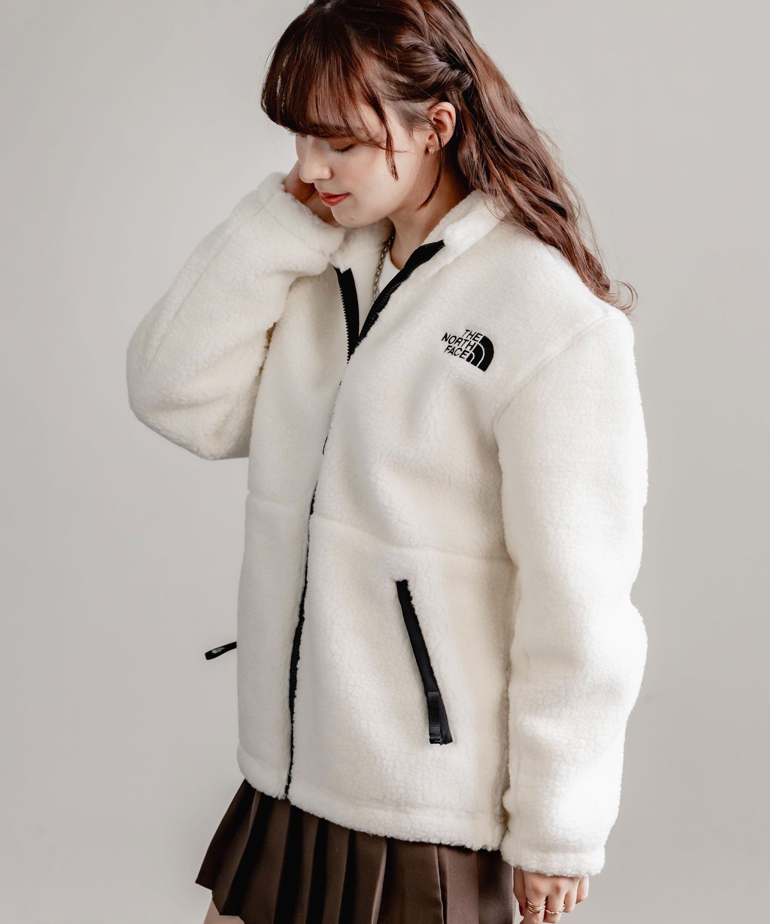 日本未展開モデル THE NORTH FACE ザ・ノースフェイス WHITE LABEL ホワイトレーベル 韓国限定 SHERPA FLEECE JACKET1 オーバーサイズワンポイントロゴ刺繍ボアジャケット 14659