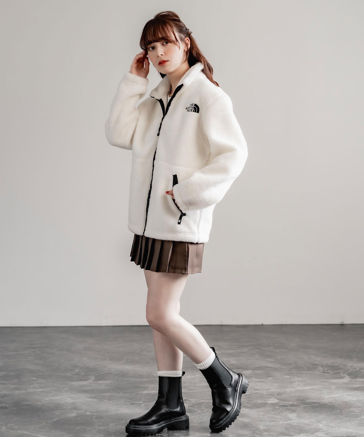 日本未展開モデル THE NORTH FACE ザ・ノースフェイス WHITE LABEL ホワイトレーベル 韓国限定 SHERPA FLEECE JACKET1 オーバーサイズワンポイントロゴ刺繍ボアジャケット 14659