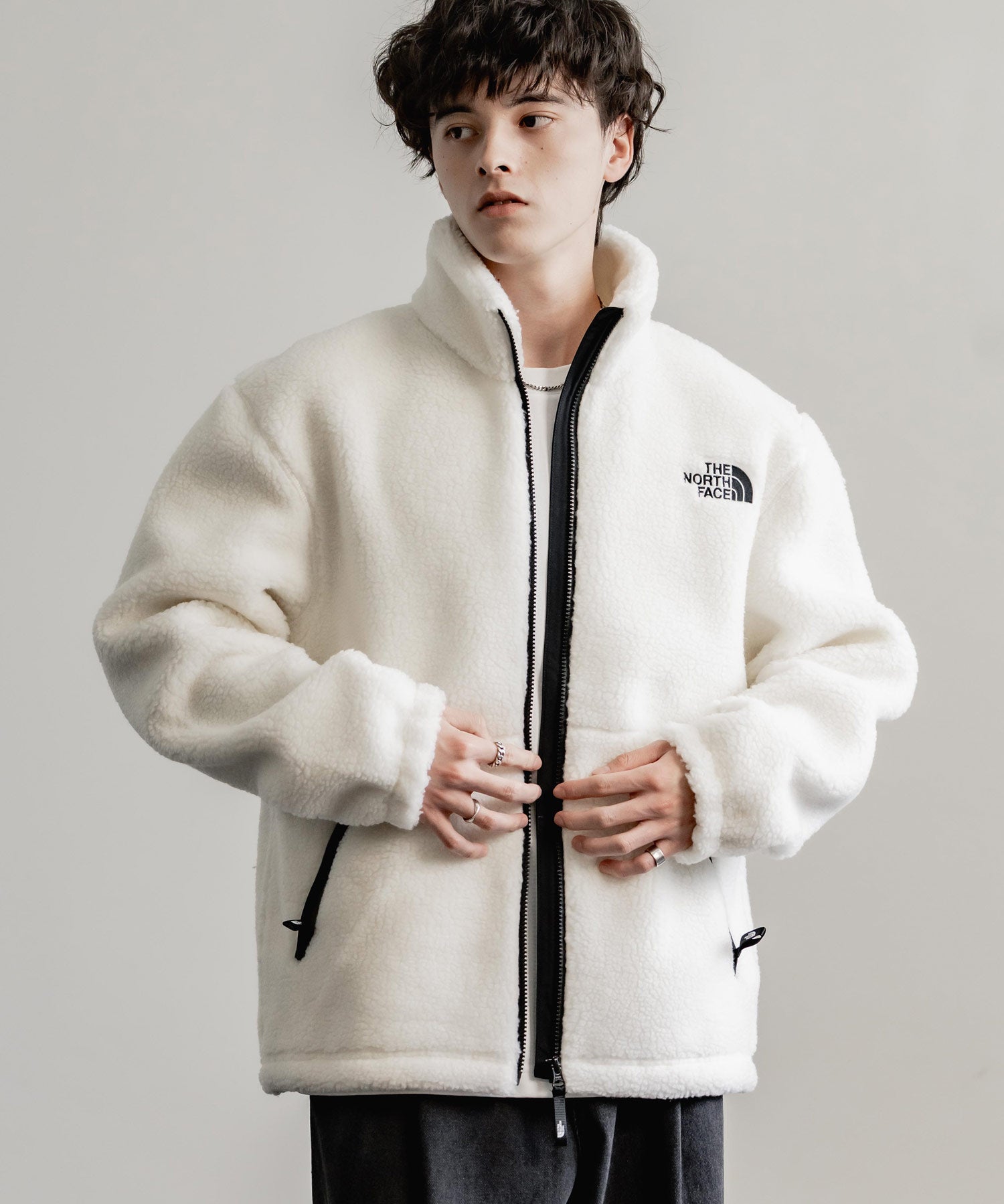 日本未展開モデル THE NORTH FACE ザ・ノースフェイス WHITE LABEL ホワイトレーベル 韓国限定 SHERPA FLEECE JACKET1 オーバーサイズワンポイントロゴ刺繍ボアジャケット 14659