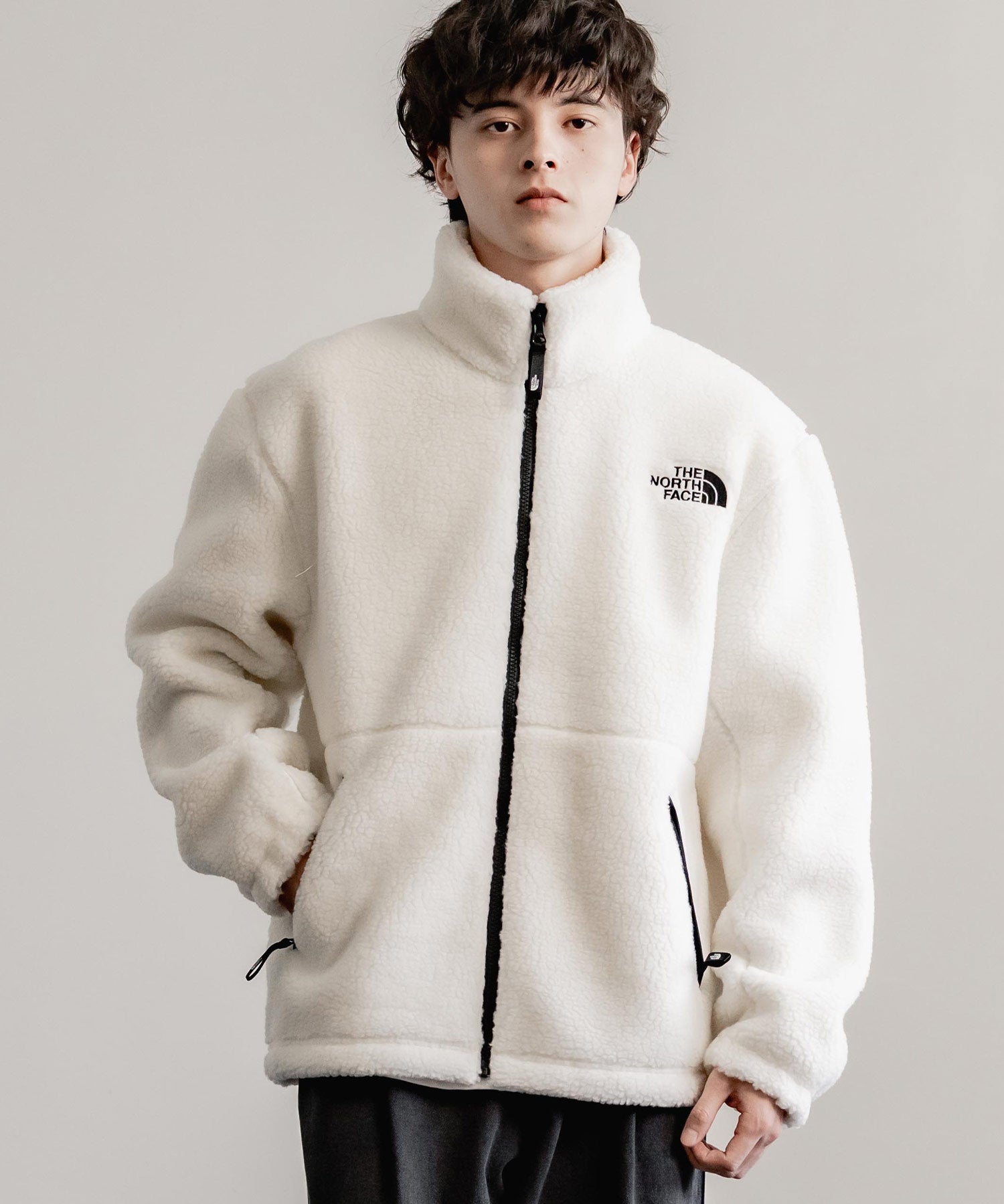 日本未展開モデル THE NORTH FACE ザ・ノースフェイス WHITE LABEL ホワイトレーベル 韓国限定 SHERPA FLEECE JACKET1 オーバーサイズワンポイントロゴ刺繍ボアジャケット 14659