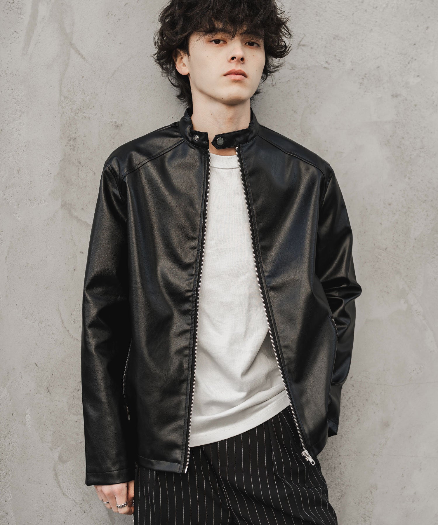 PUレザーシングルライダースジャケット　14681