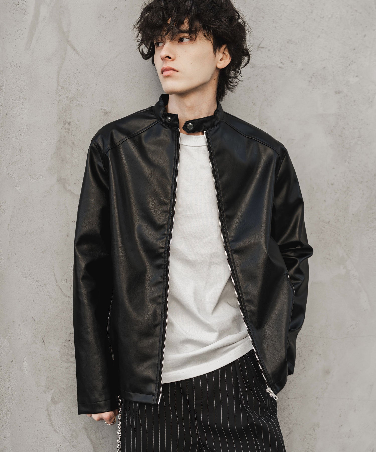 PUレザーシングルライダースジャケット　14681