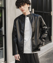 PUレザーシングルライダースジャケット　14681