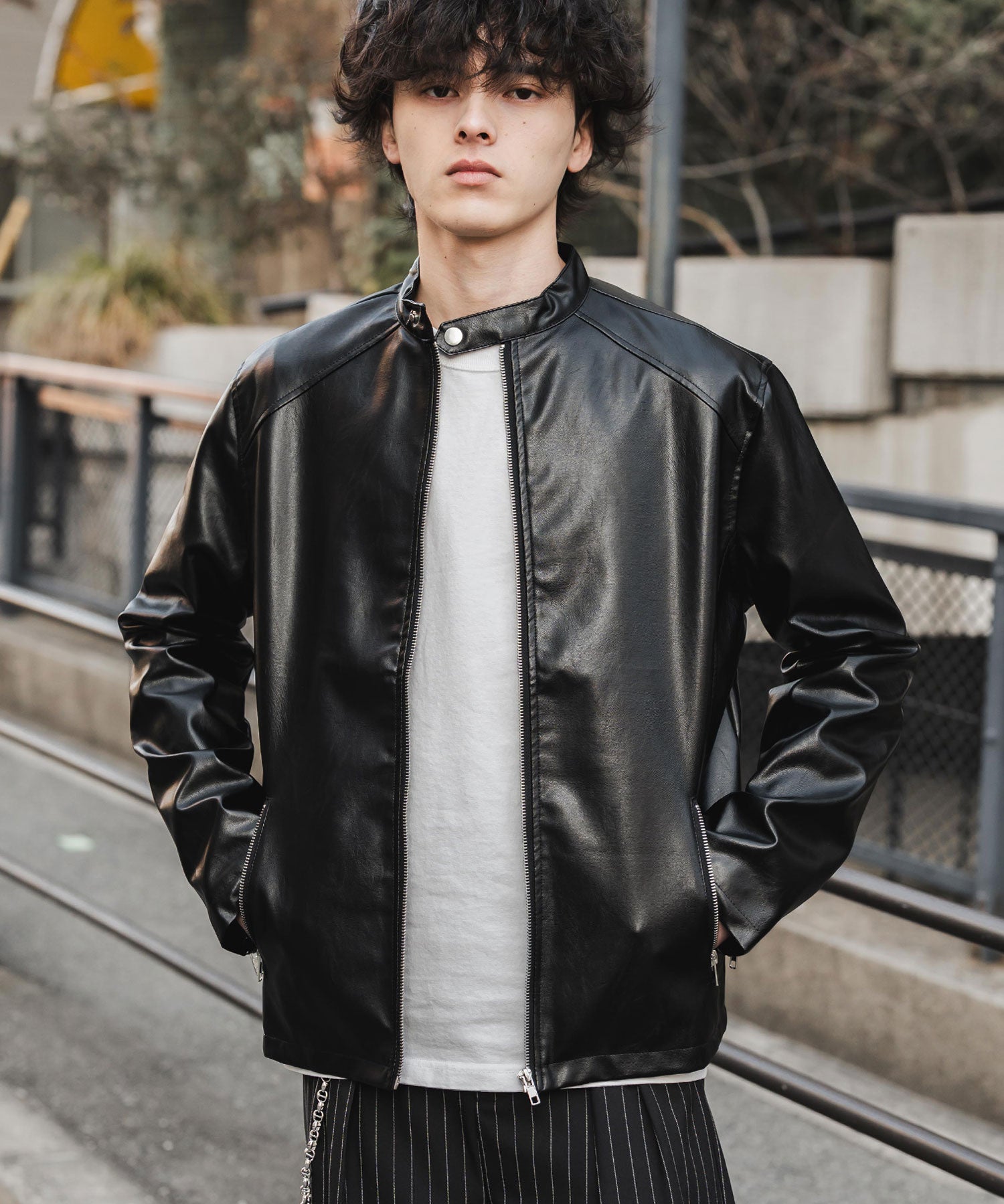 PUレザーシングルライダースジャケット　14681
