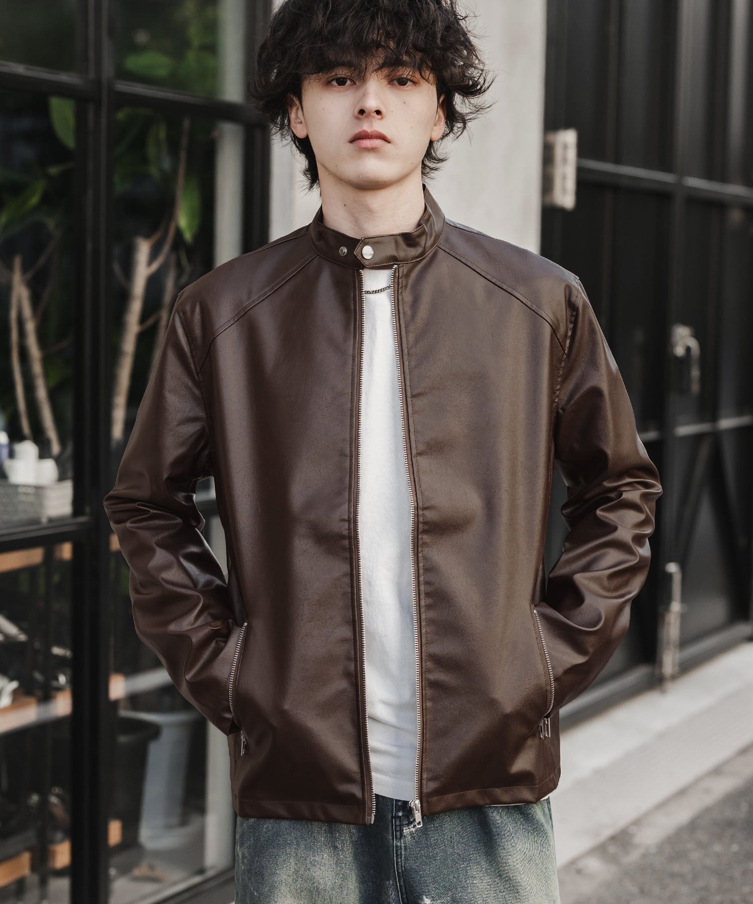 PUレザーシングルライダースジャケット　14681