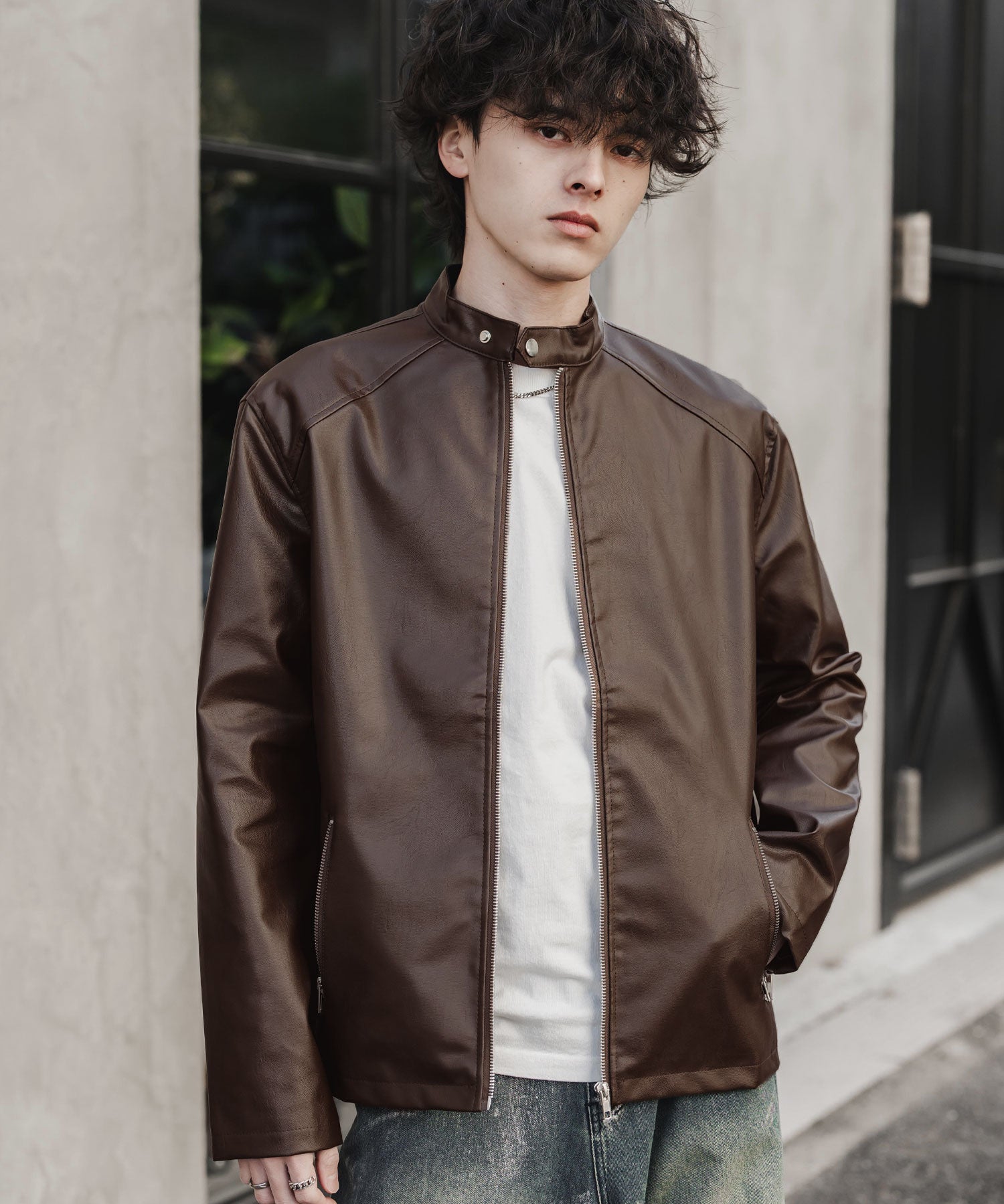 PUレザーシングルライダースジャケット　14681