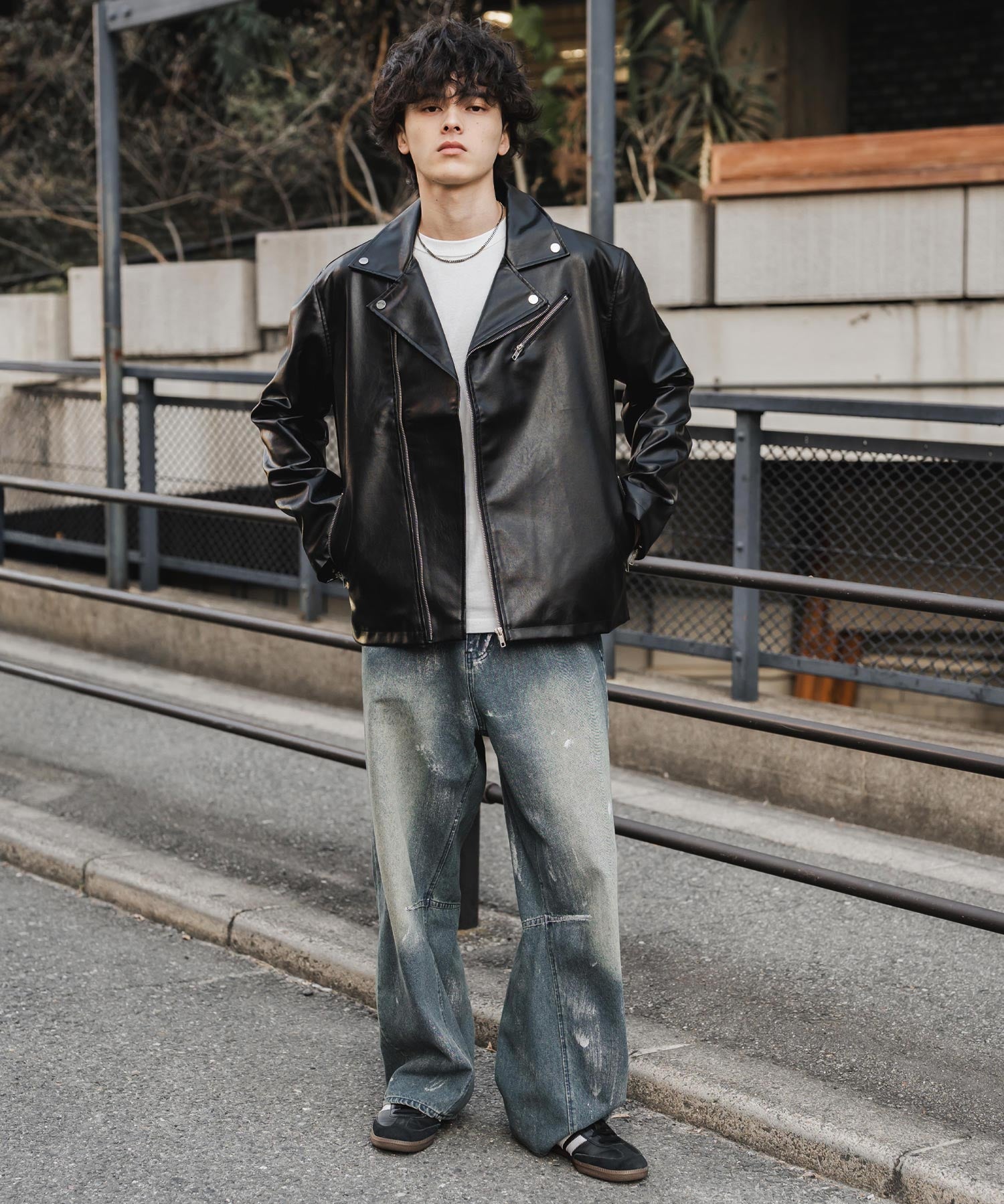 PUレザーダブルライダースジャケット 14682