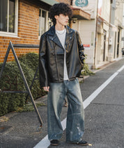 PUレザーダブルライダースジャケット 14682