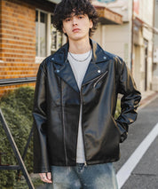 PUレザーダブルライダースジャケット 14682
