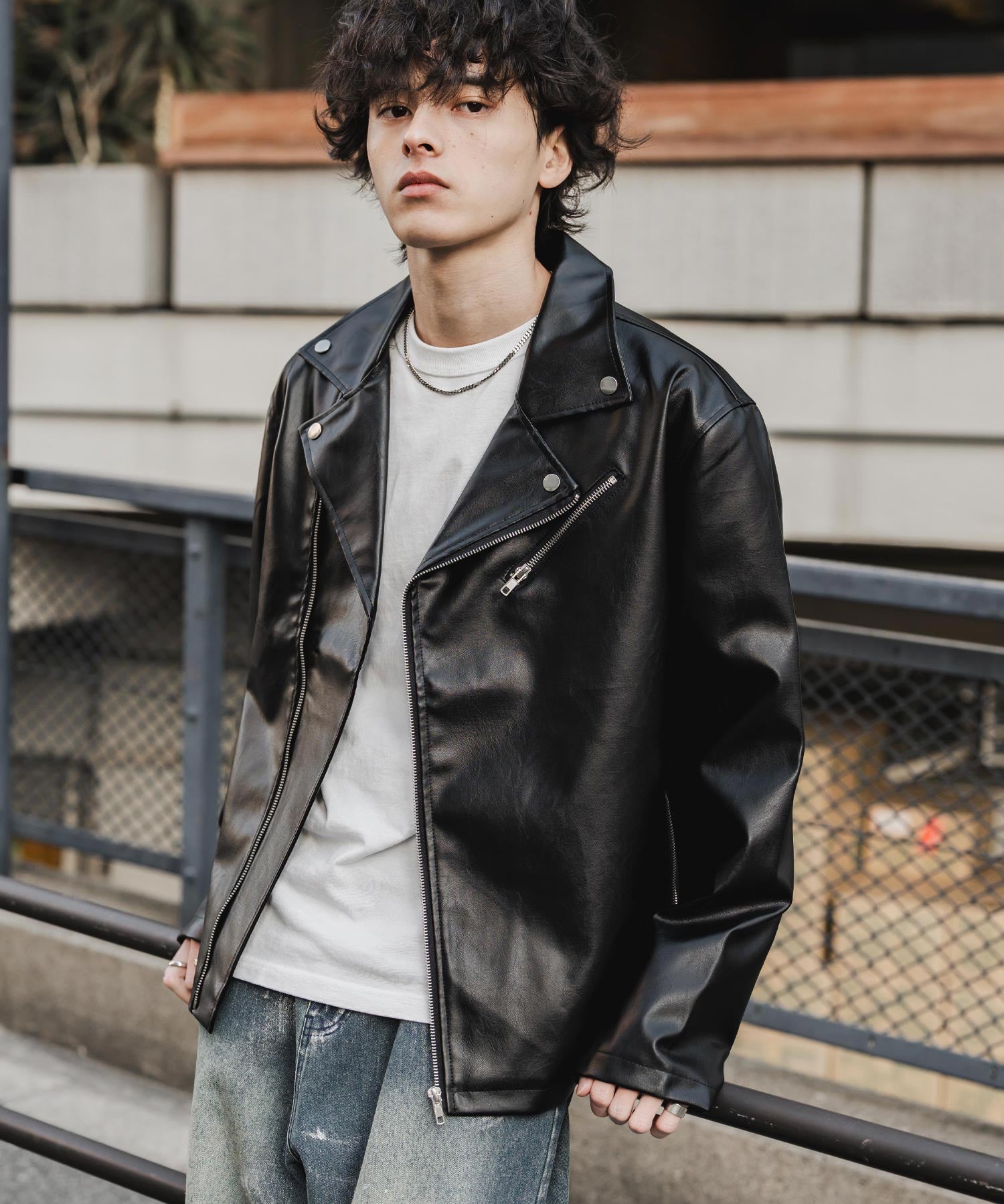 PUレザーダブルライダースジャケット 14682