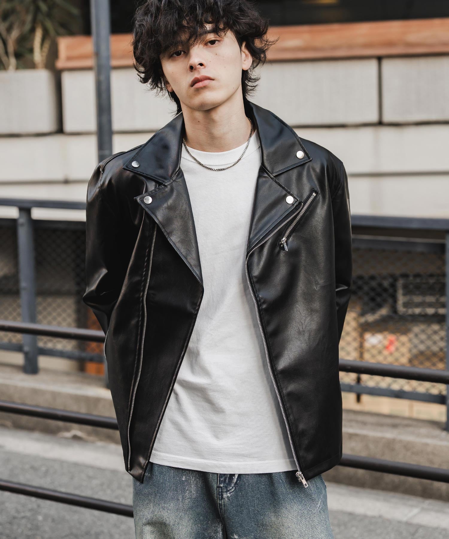PUレザーダブルライダースジャケット 14682
