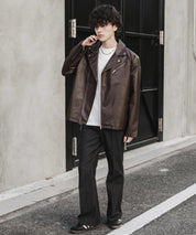 PUレザーダブルライダースジャケット 14682