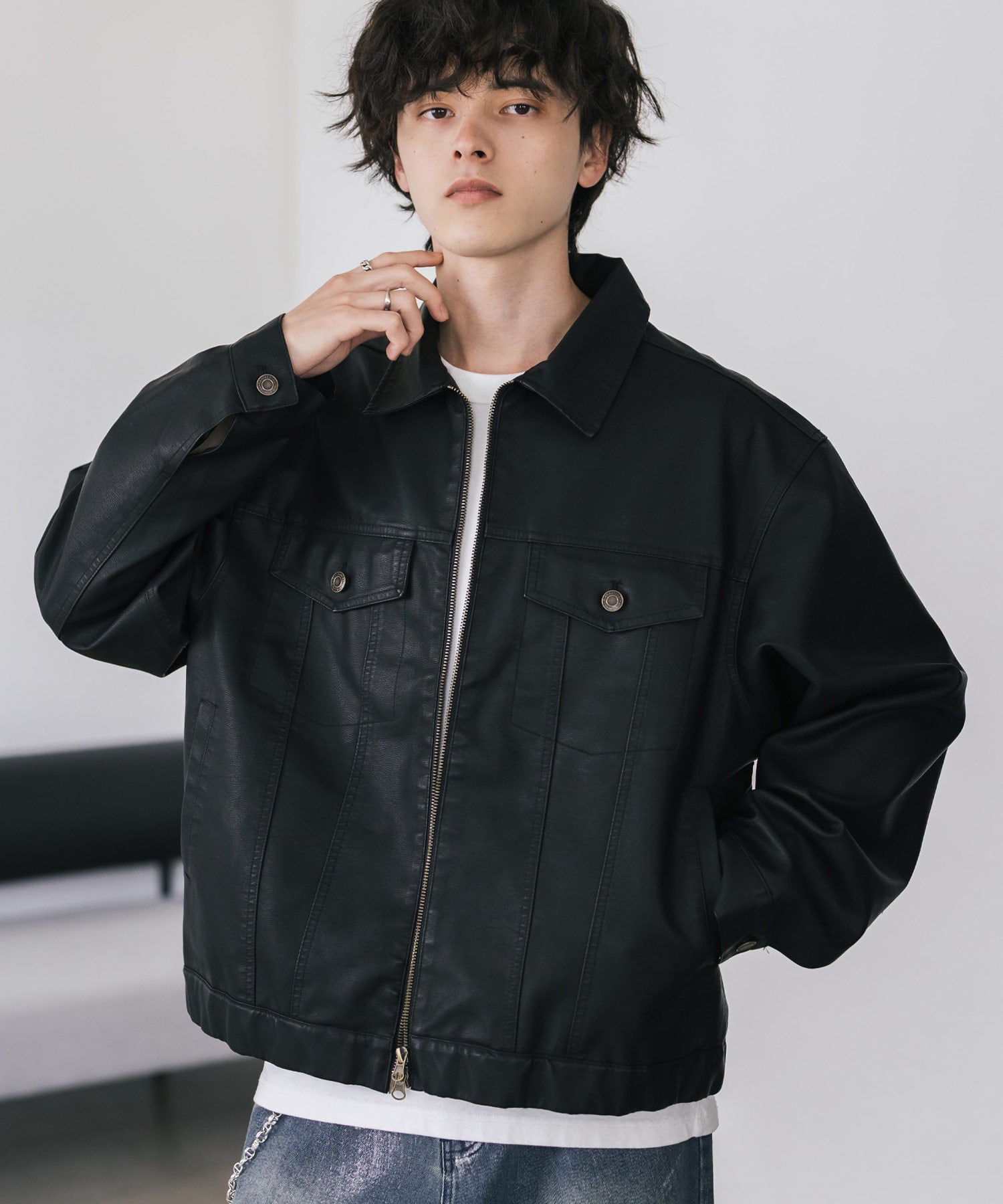 ヴィンテージ加工PUレザーダブルジップショートジャケット/3rdタイプ