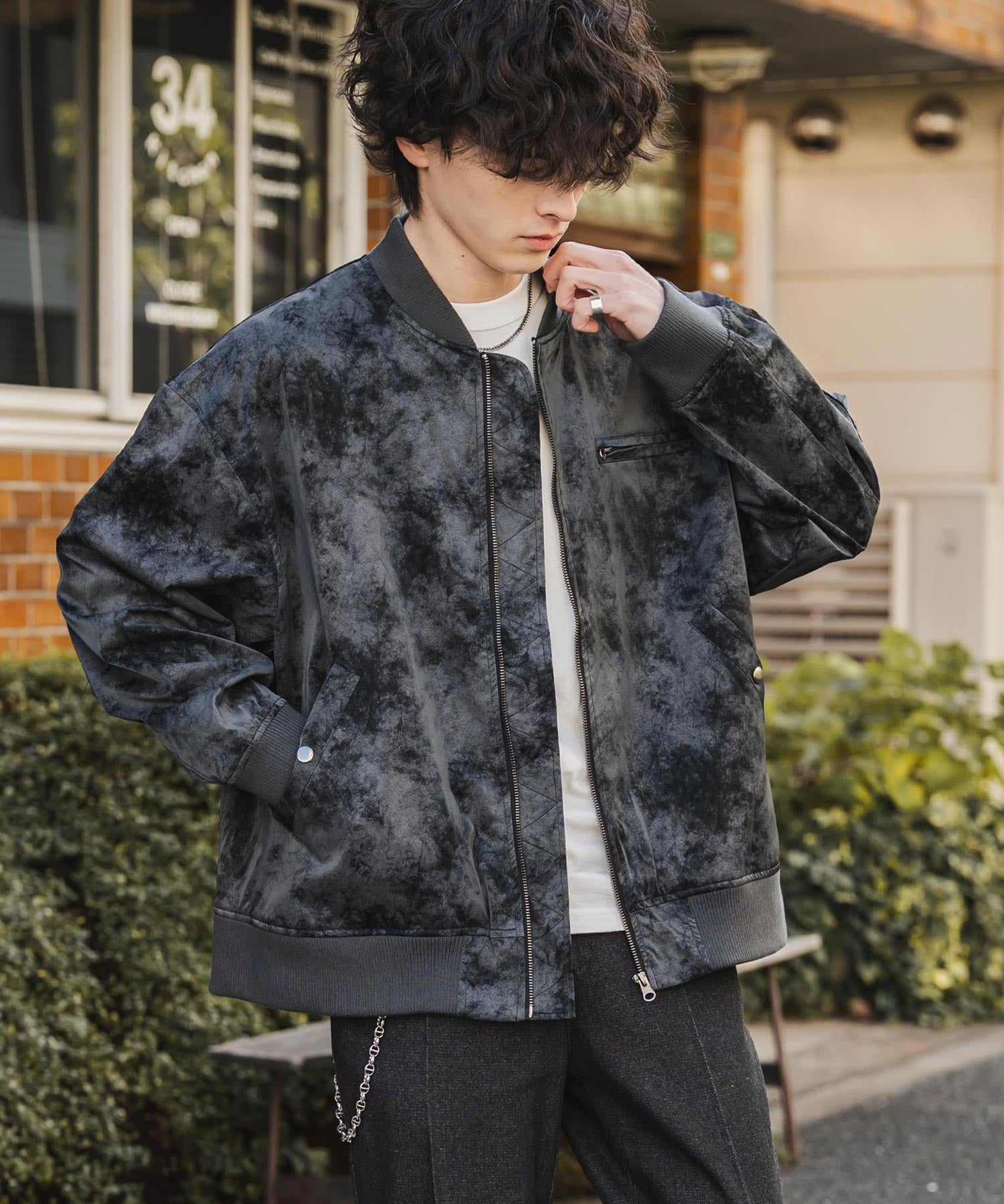 オーバーサイズ ヴィンテージライクPUレザージャケット/フライトジャケット/MA-1 14685