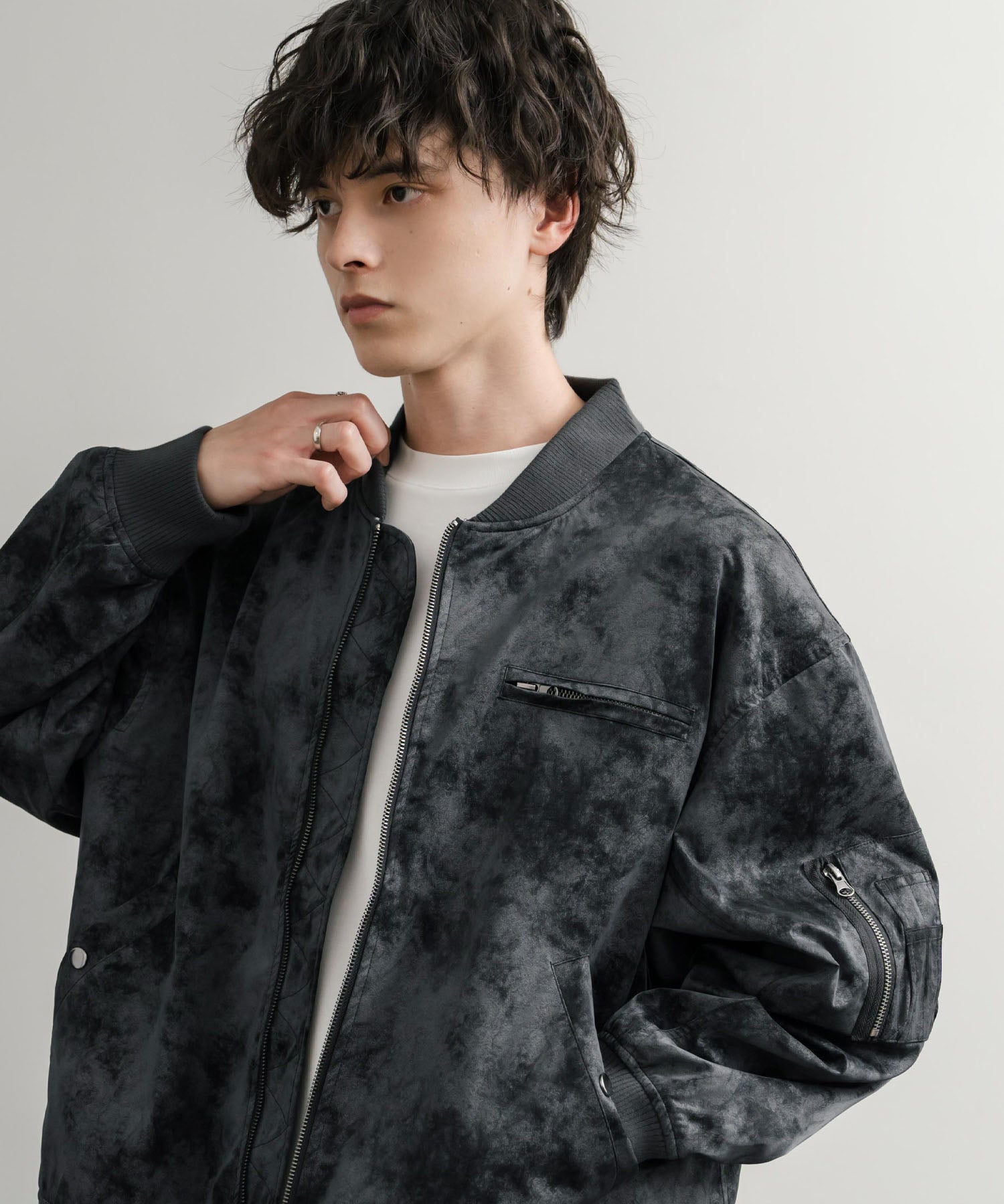 オーバーサイズ ヴィンテージライクPUレザージャケット/フライト