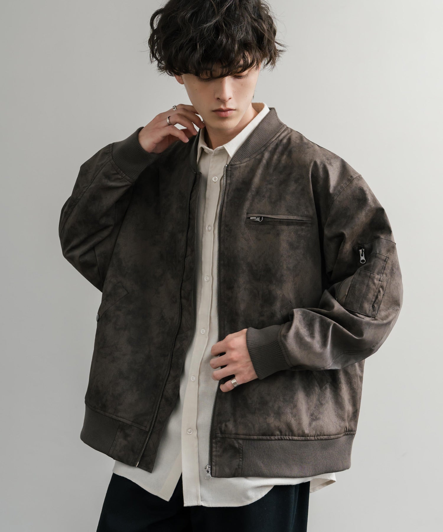オーバーサイズ ヴィンテージライクPUレザージャケット/フライト