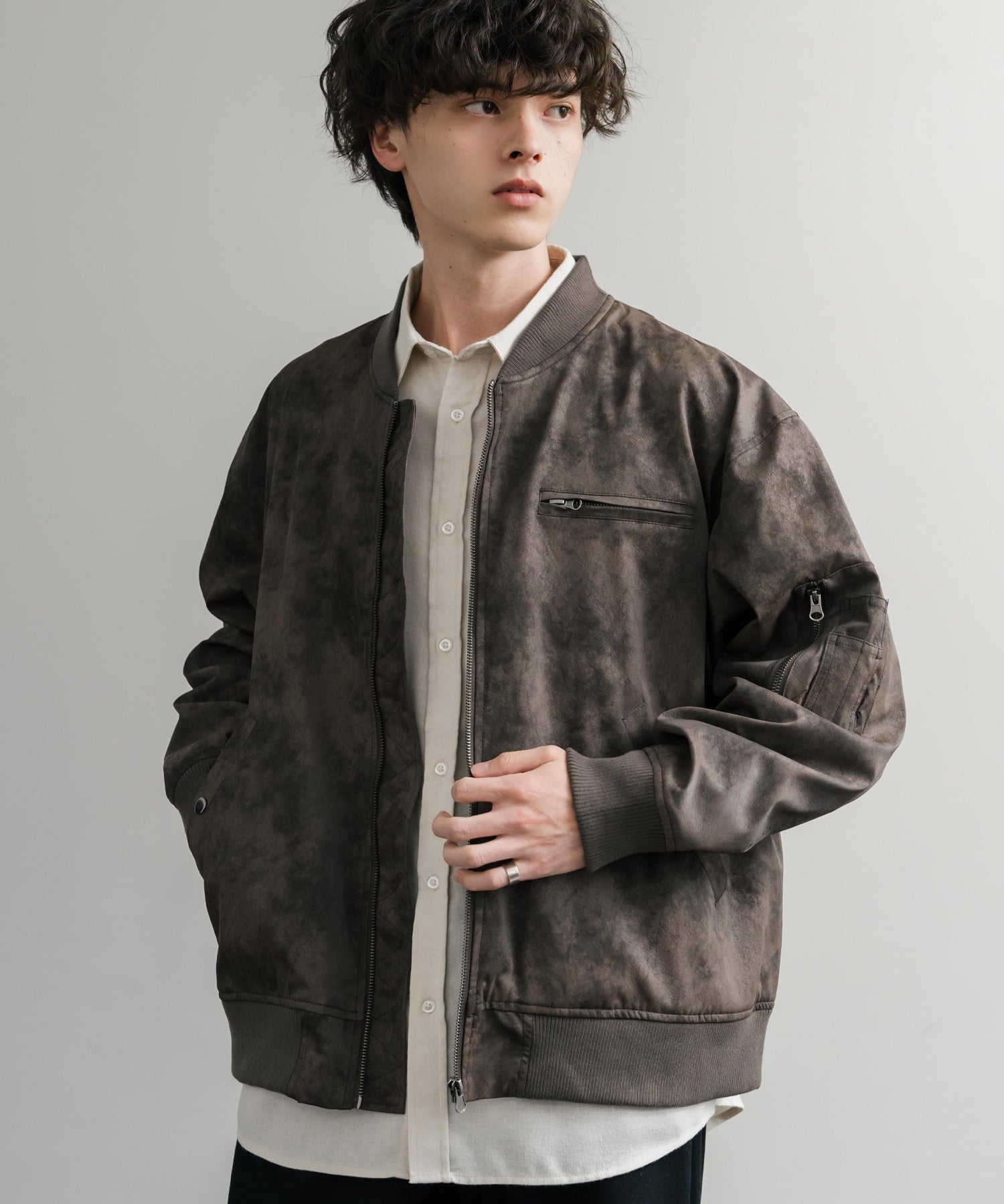 オーバーサイズ ヴィンテージライクPUレザージャケット/フライト