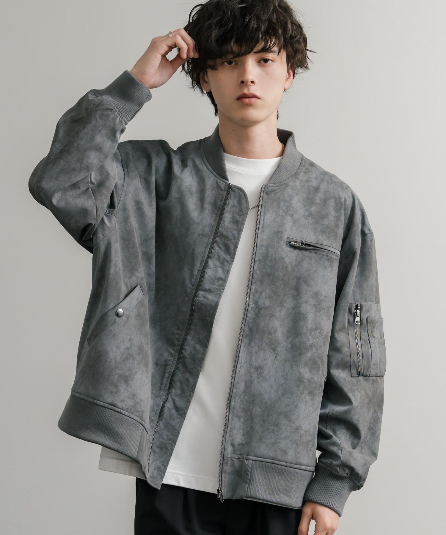 オーバーサイズ ヴィンテージライクPUレザージャケット/フライト