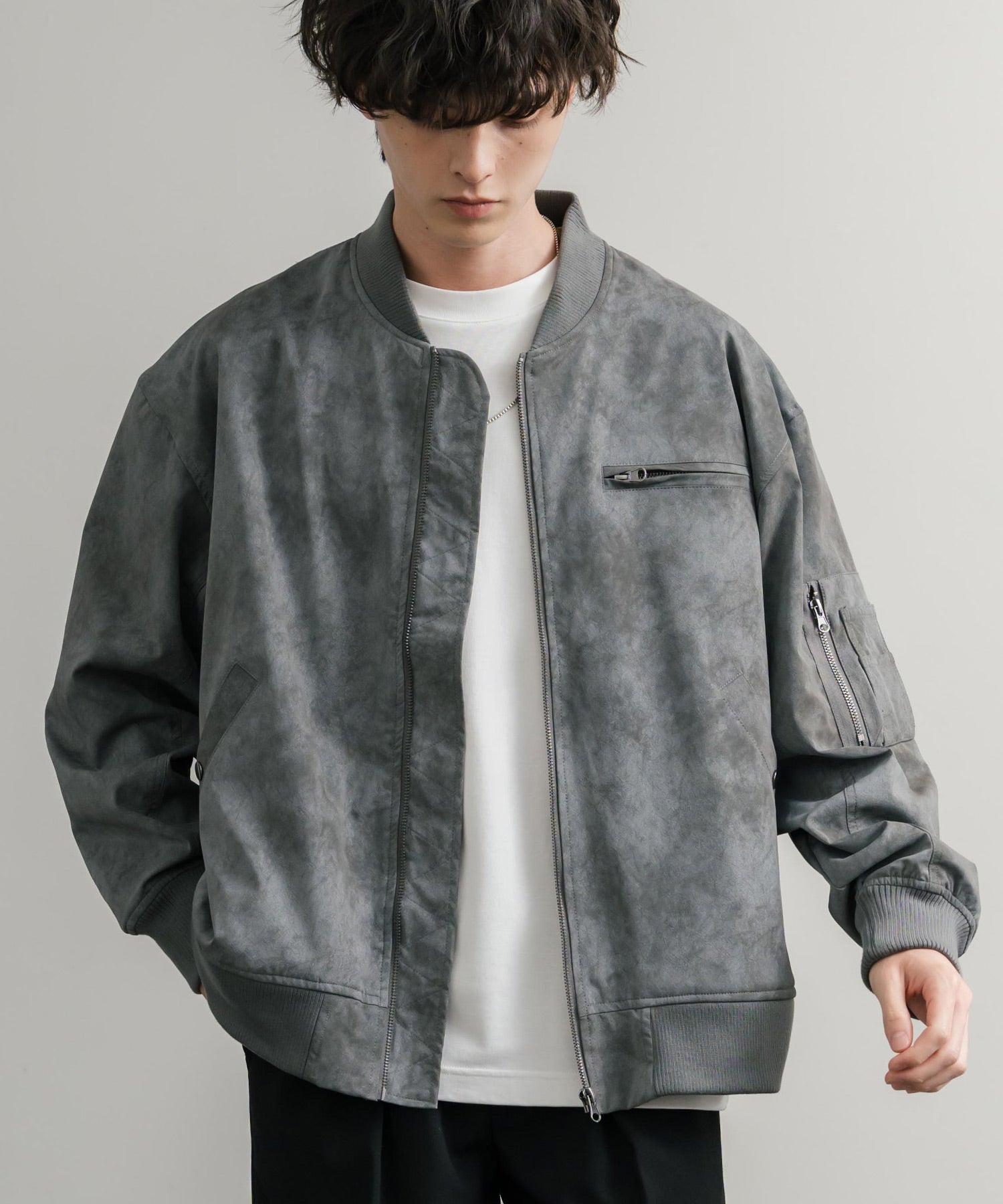 オーバーサイズ ヴィンテージライクPUレザージャケット/フライト