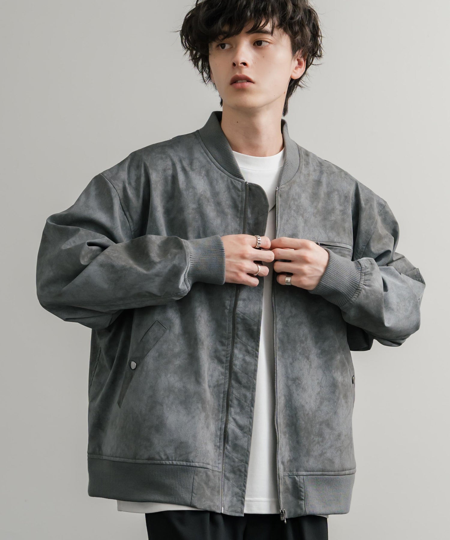 オーバーサイズ ヴィンテージライクPUレザージャケット/フライト