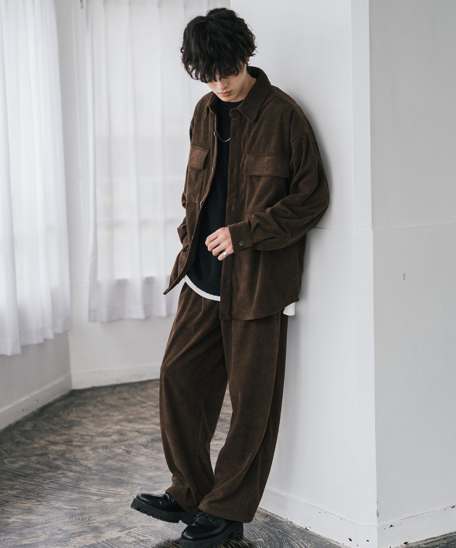 コーデュロイセットアップ CPOシャツジャケット＆イージーワイドパンツ