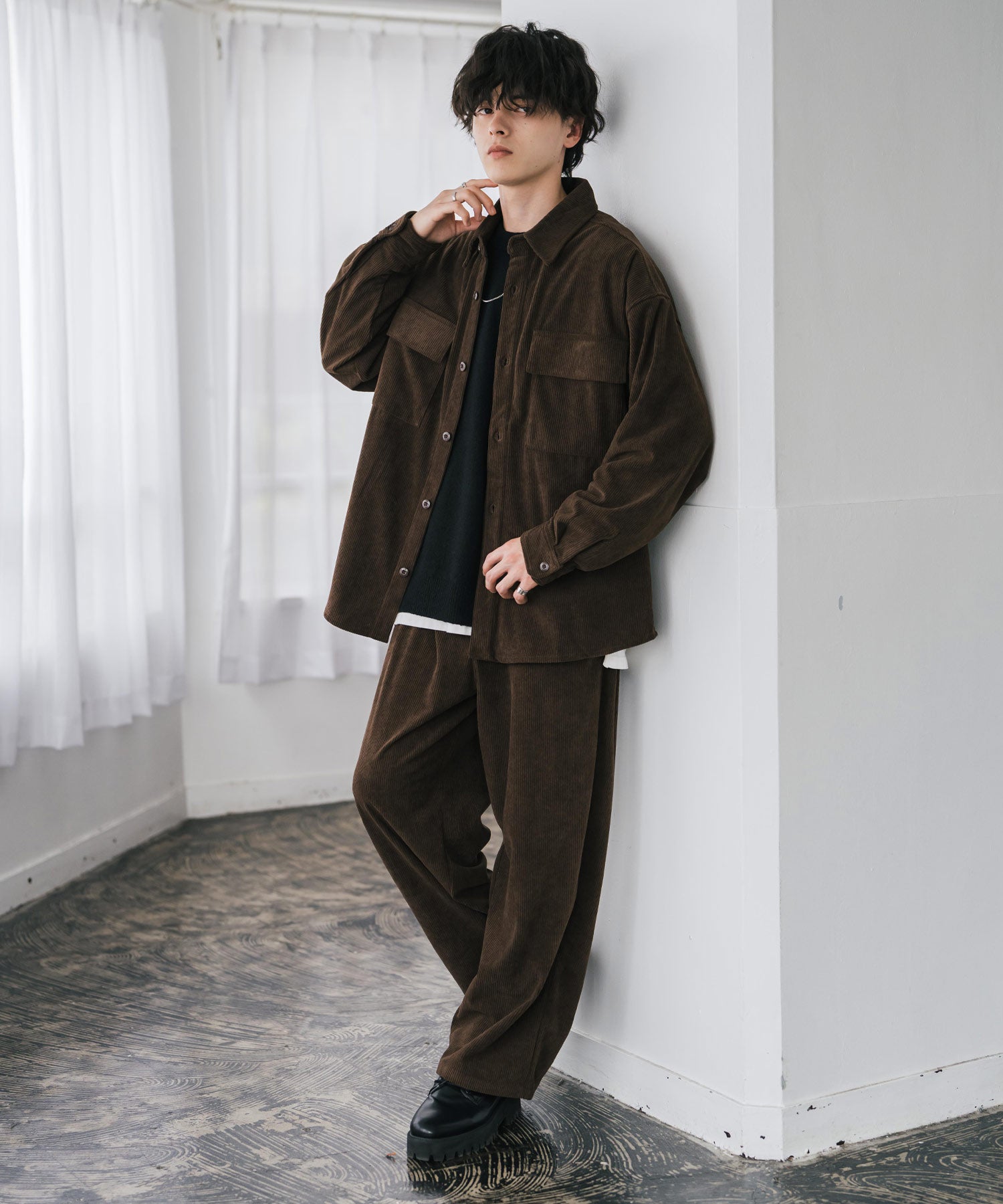 コーデュロイセットアップ CPOシャツジャケット＆イージーワイドパンツ